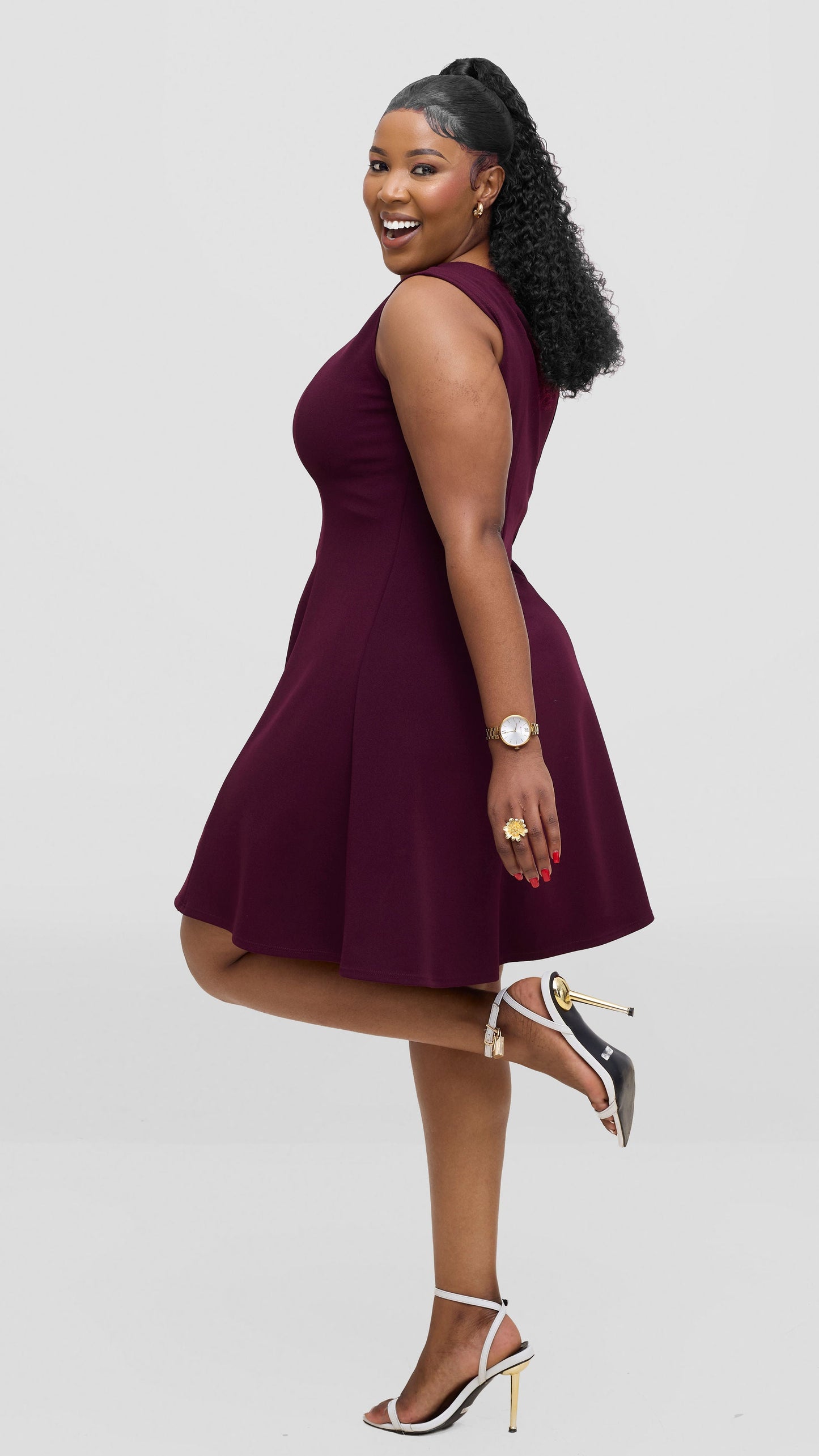 Vivo Studio Panelled Mini Dress in Ponte - Burgundy