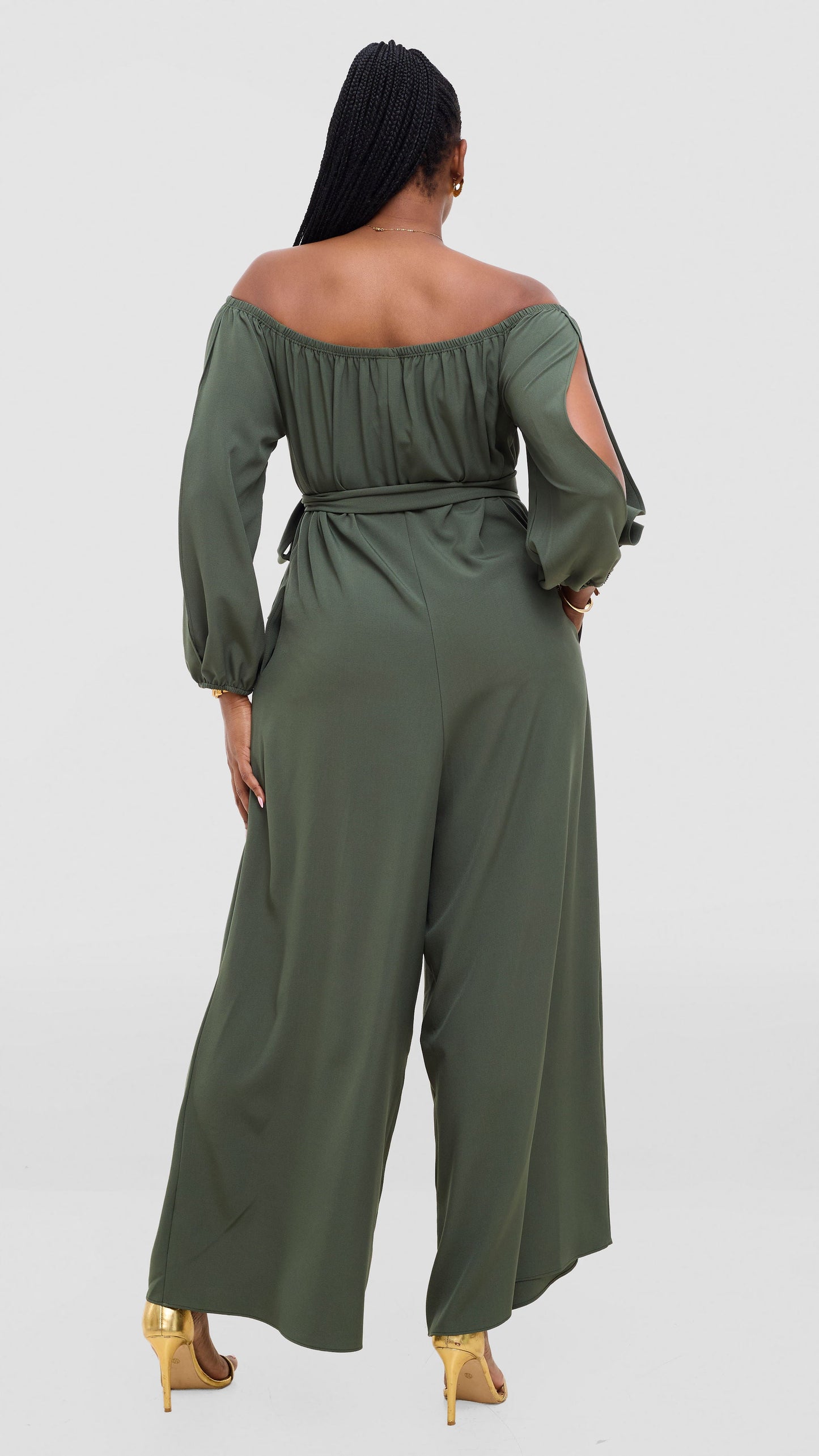 Vivo Yumi Off Shoulder Jumpsuit In Crepe - Dark Green