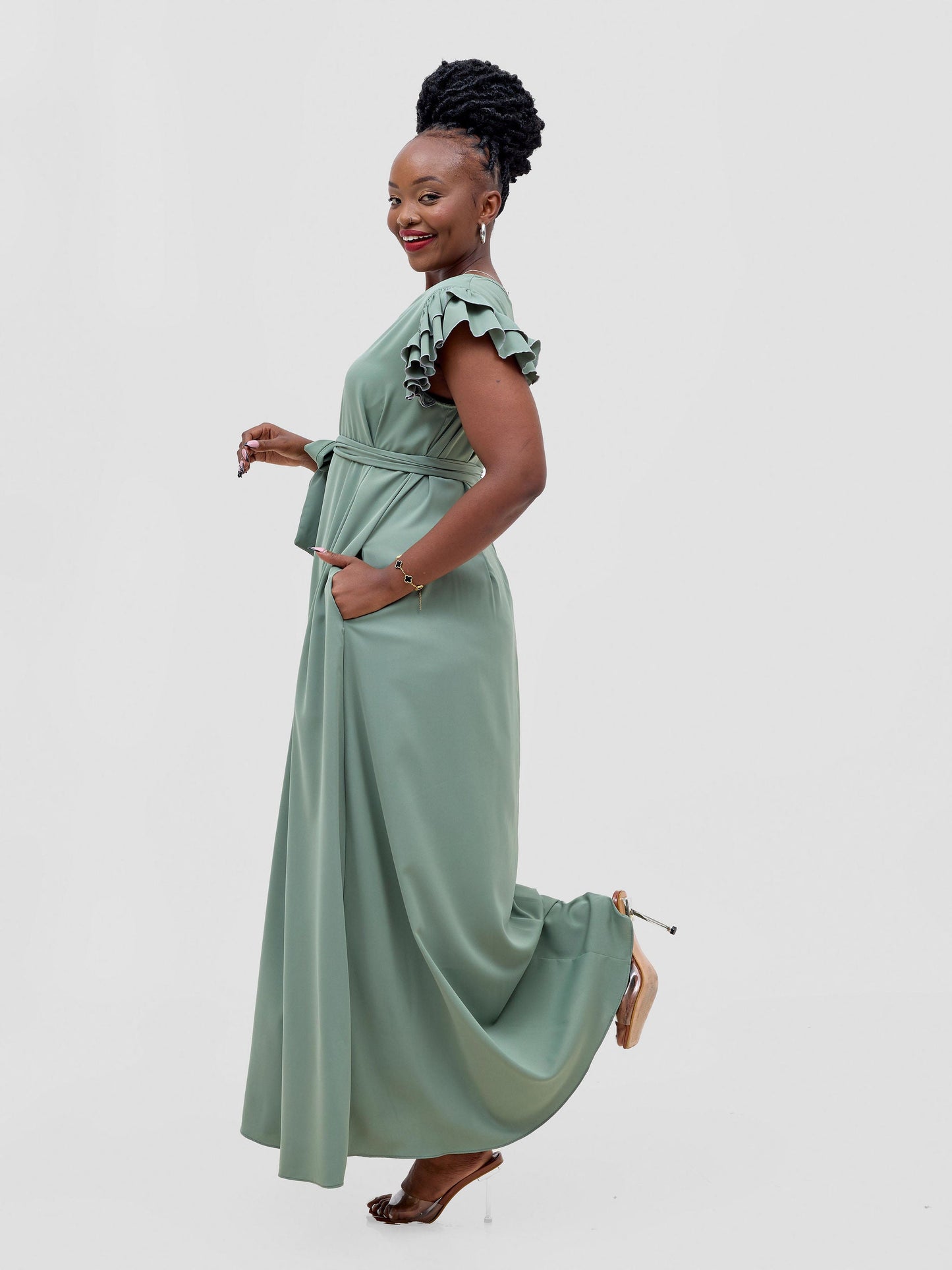 Vivo Nasinka A-line Maxi Dress - Dusty Green