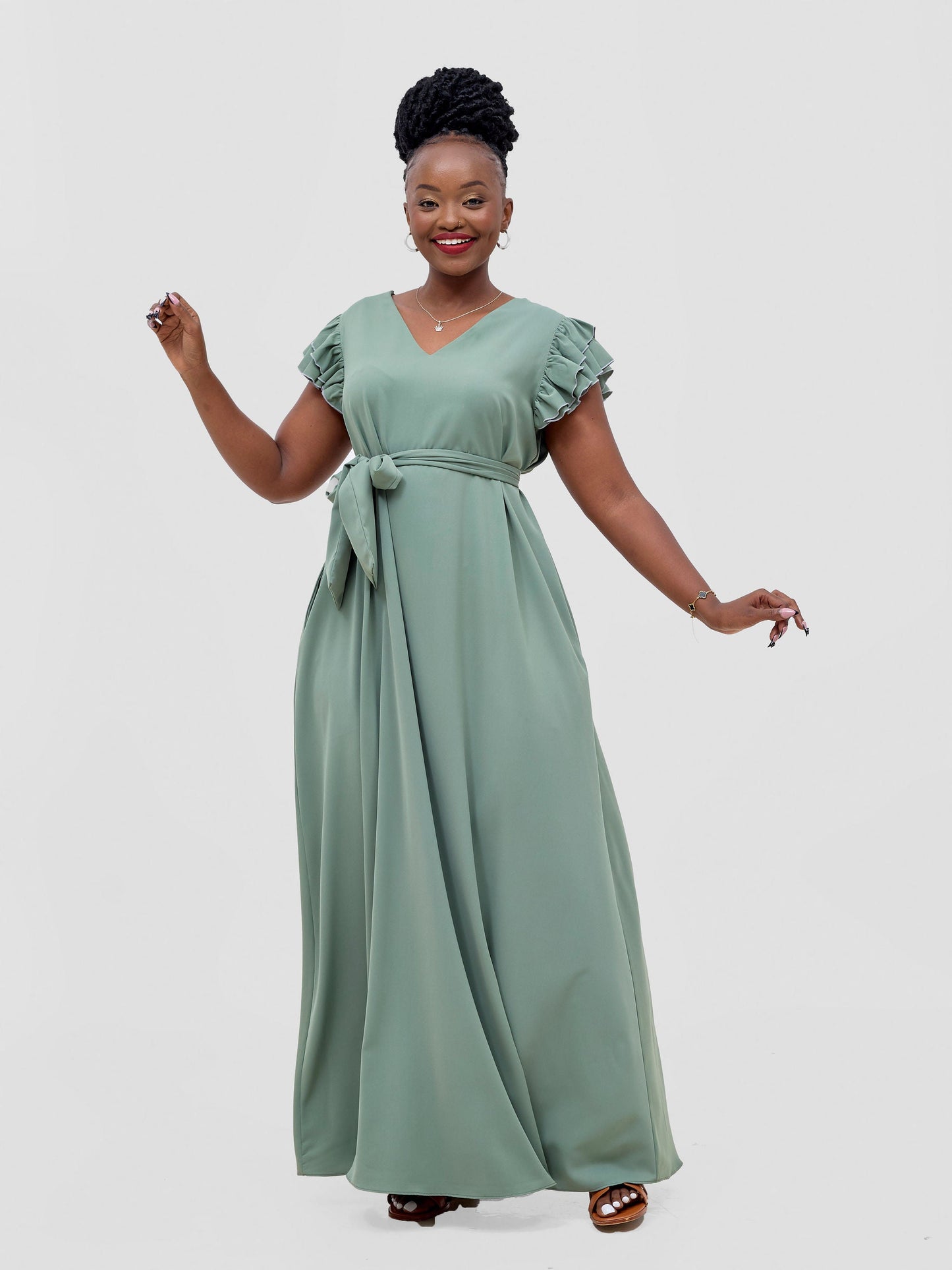 Vivo Nasinka A-line Maxi Dress - Dusty Green