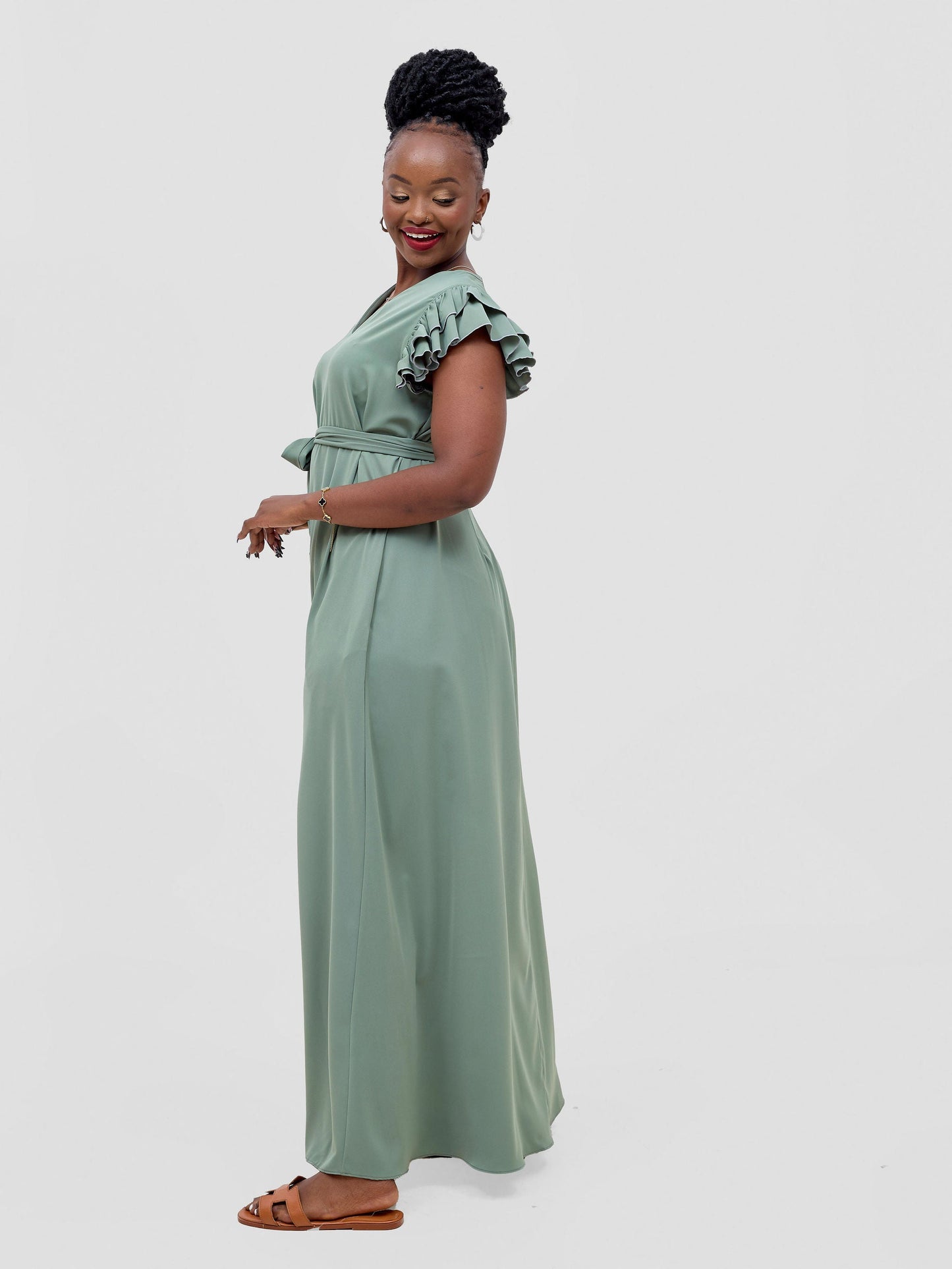 Vivo Nasinka A-line Maxi Dress - Dusty Green