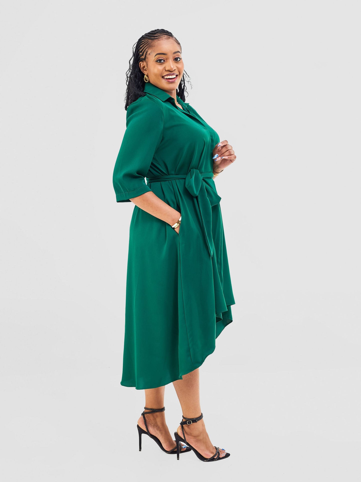 Vivo Yumi High Low Shirt Dress - Green