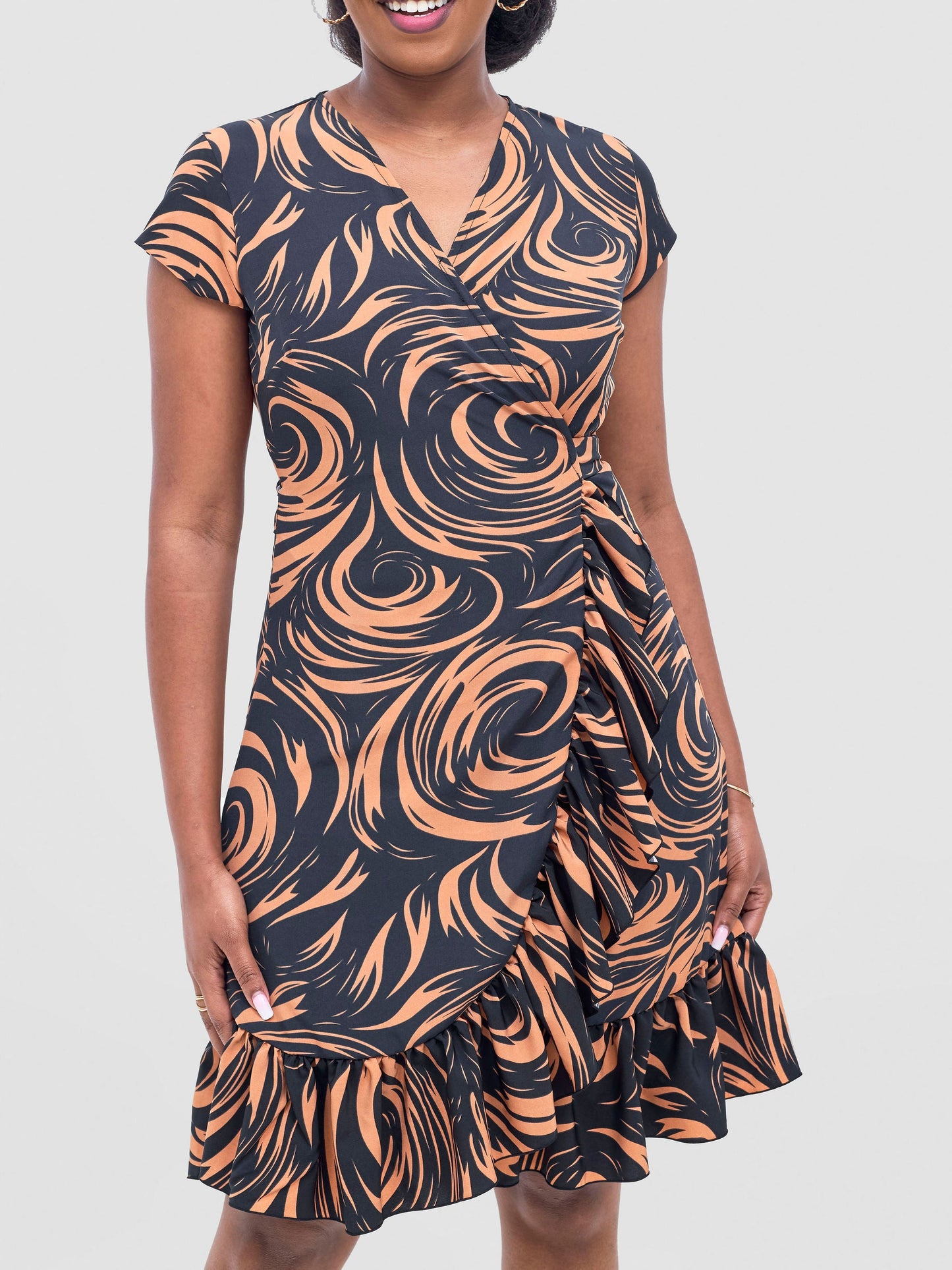 Vivo Nasinka Wrap Dress - Black / Rust Naka Print