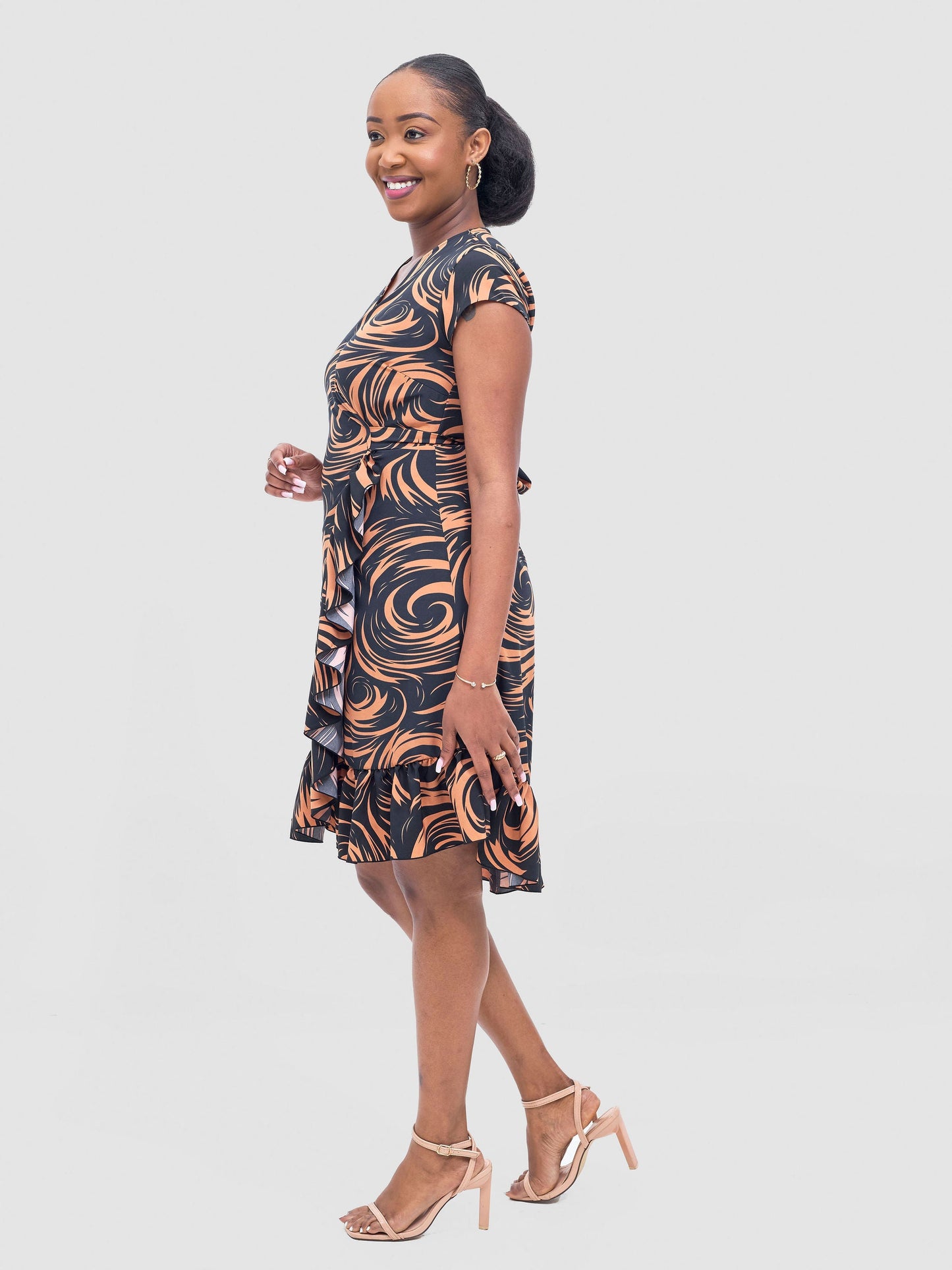 Vivo Nasinka Wrap Dress - Black / Rust Naka Print
