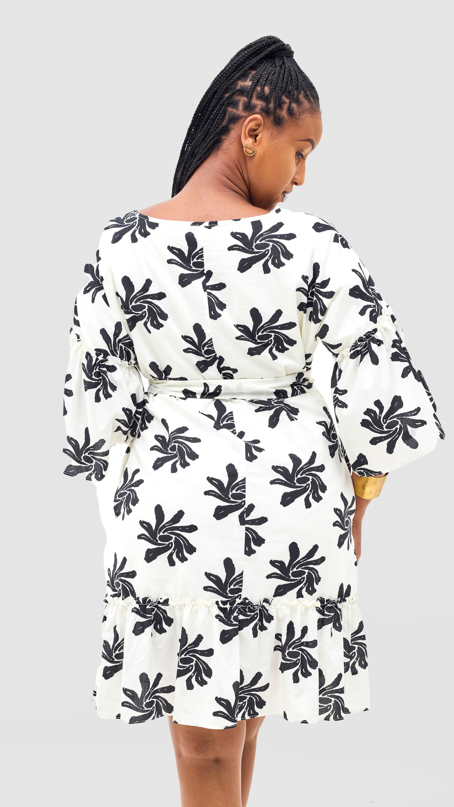 Safari Naledi Flounce Tent Dress - White / Black Nale Print