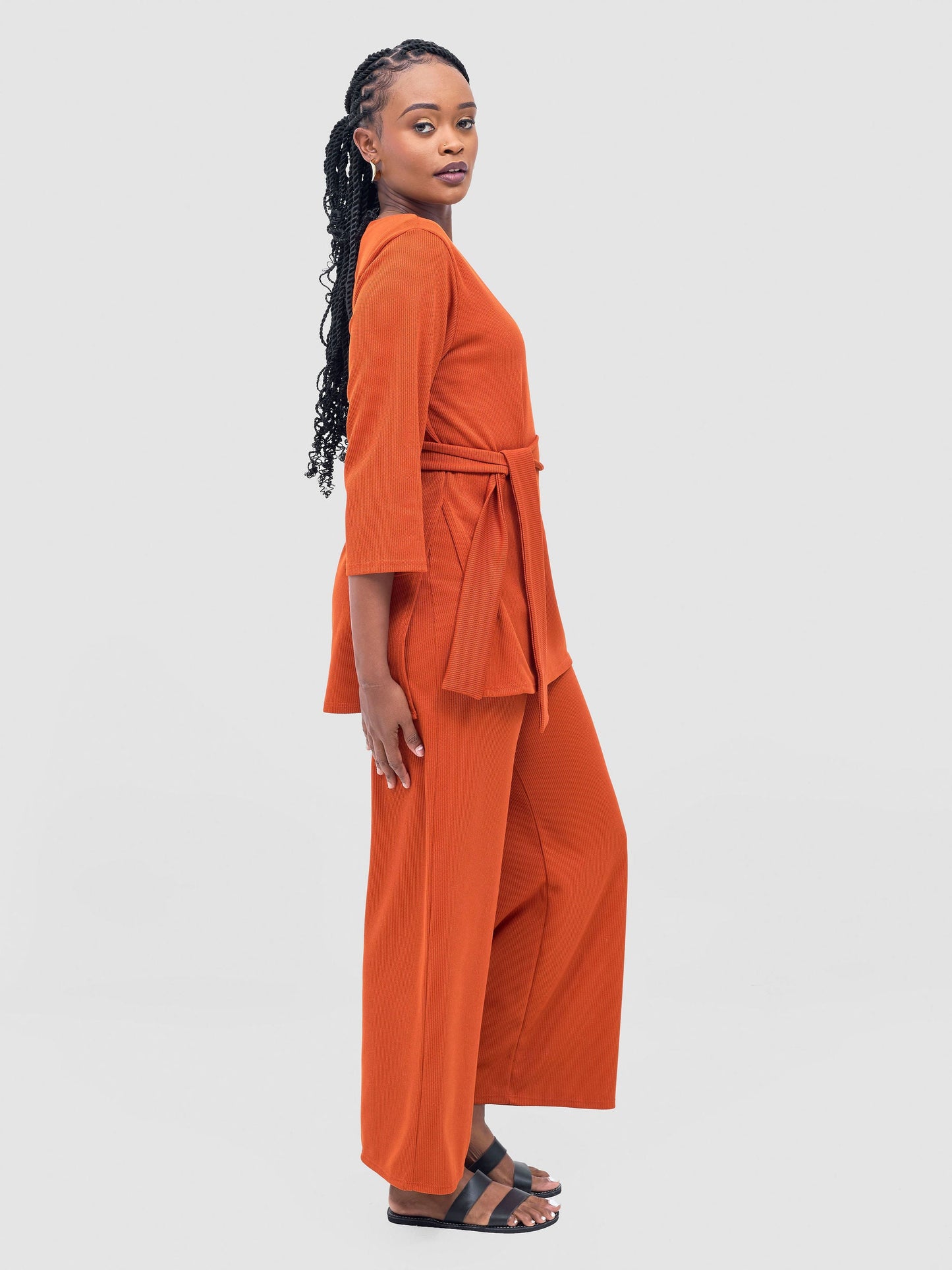 Vivo Rema 3/4 Sleeve Side Slit Tunic Top - Burnt Orange