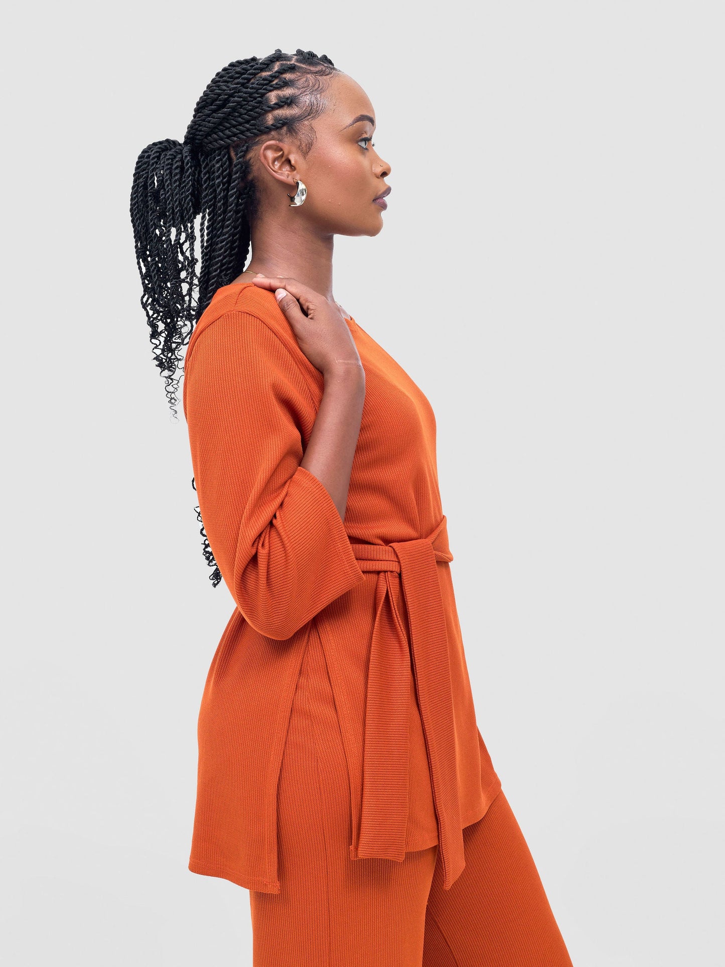 Vivo Rema 3/4 Sleeve Side Slit Tunic Top - Burnt Orange