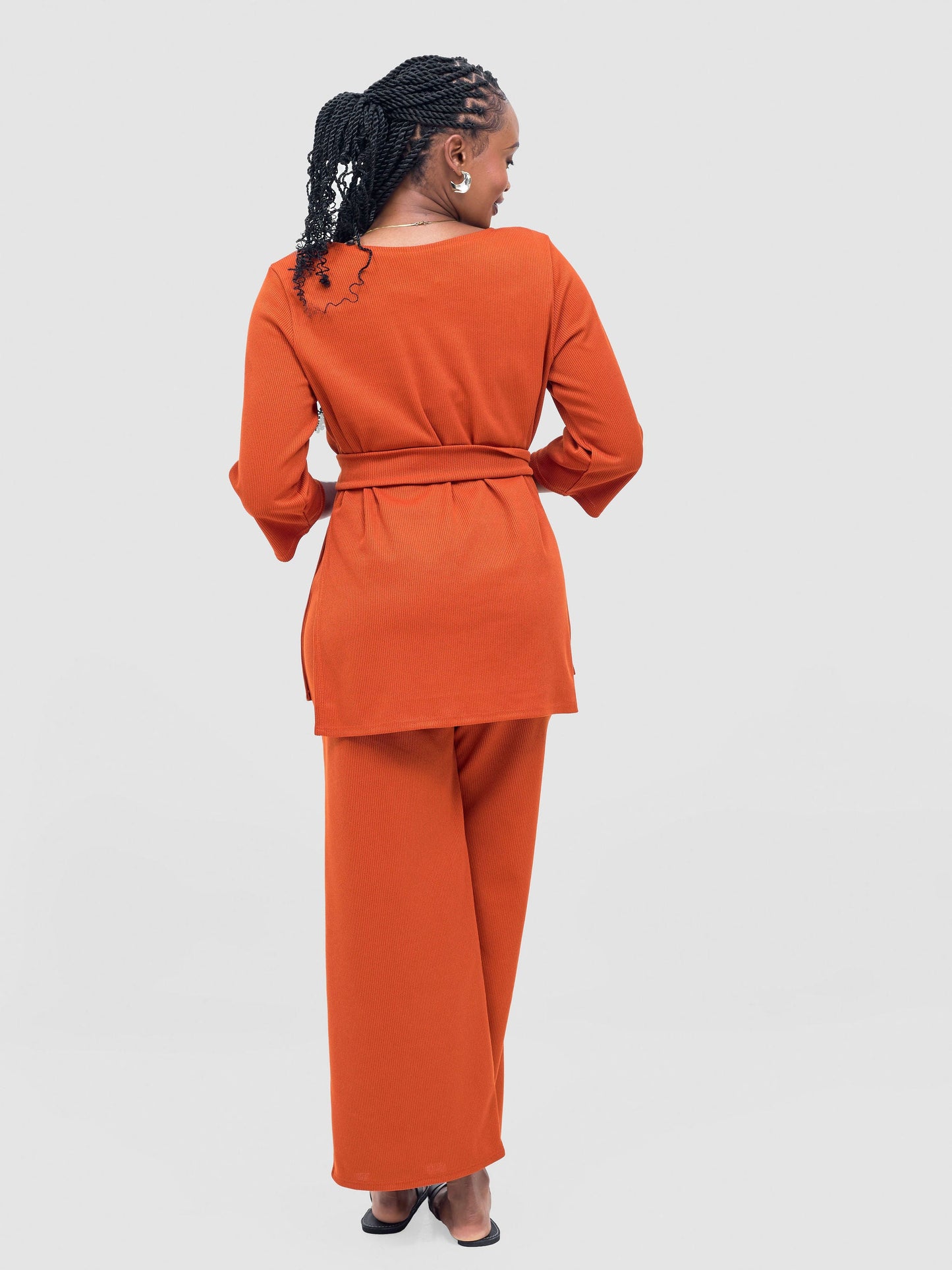 Vivo Rema 3/4 Sleeve Side Slit Tunic Top - Burnt Orange