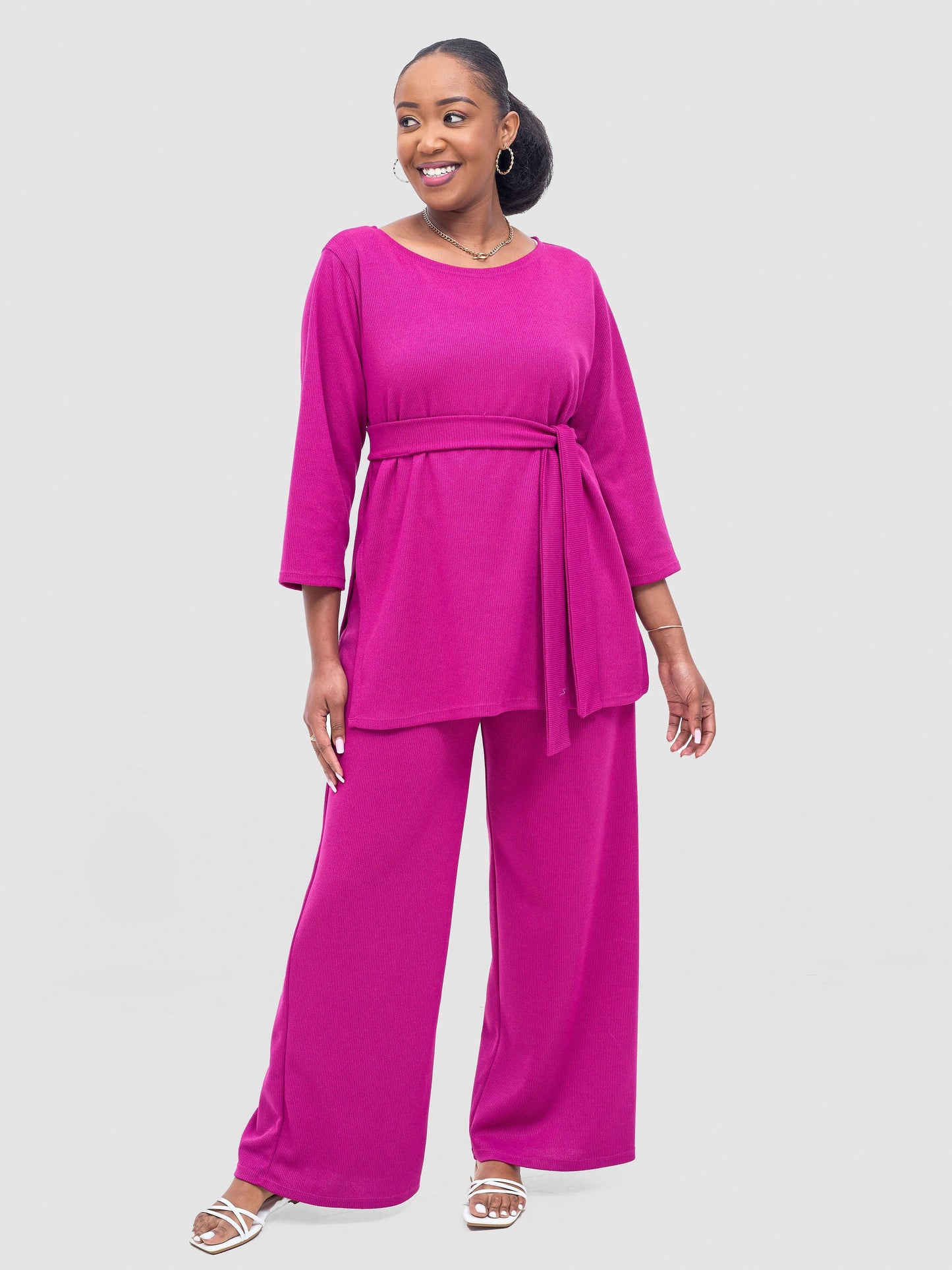 Vivo Rema 3/4 Sleeve Side Slit Tunic Top - Fuschia