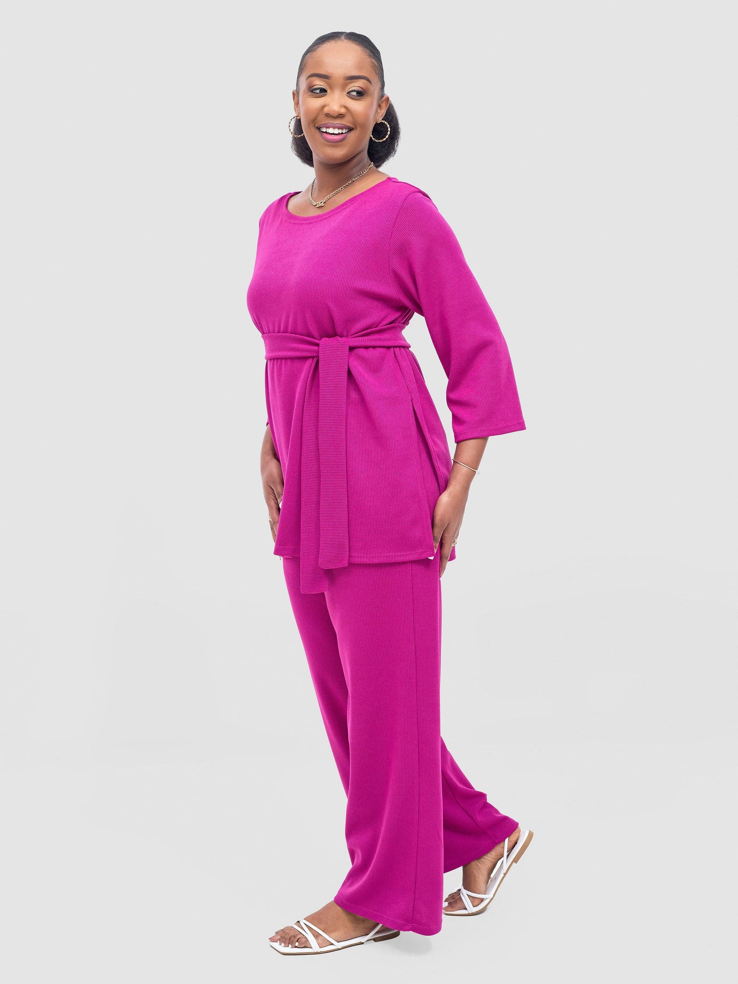 Vivo Rema 3/4 Sleeve Side Slit Tunic Top - Fuschia