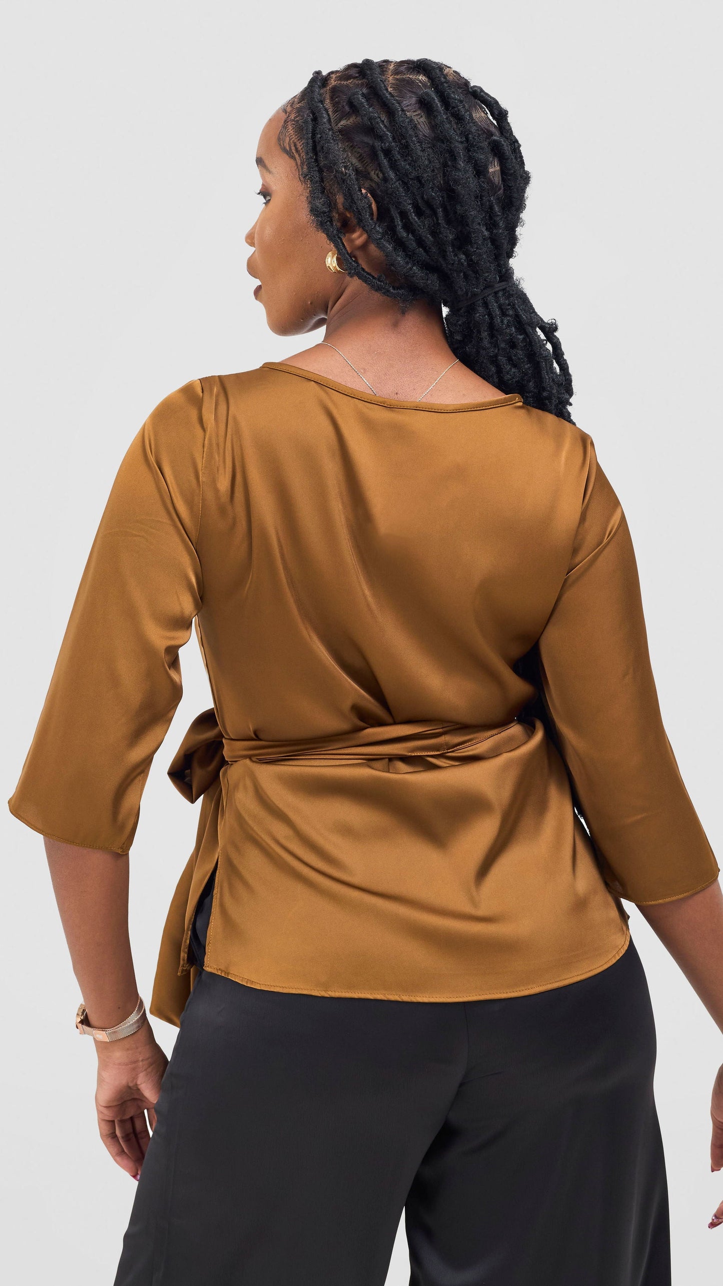 Vivo Takali 3/4 Sleeve Tie Top - Light Brown
