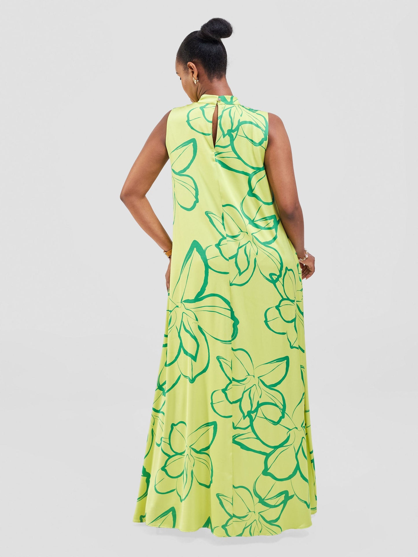 Vivo Thando Mock Neck Maxi Dress - Lime / Sea Green Ruvu Print