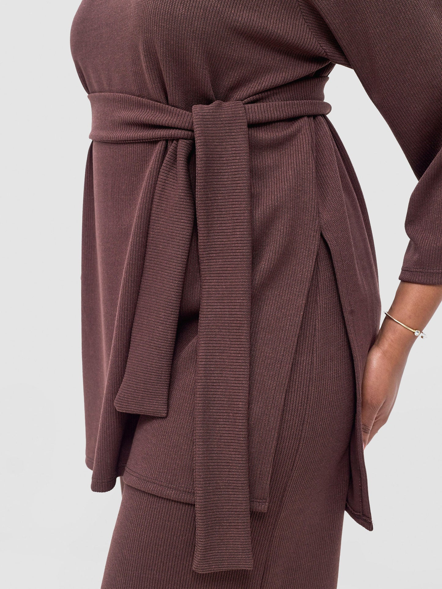 Vivo Rema 3/4 Sleeve Side Slit Tunic Top - Dark Brown