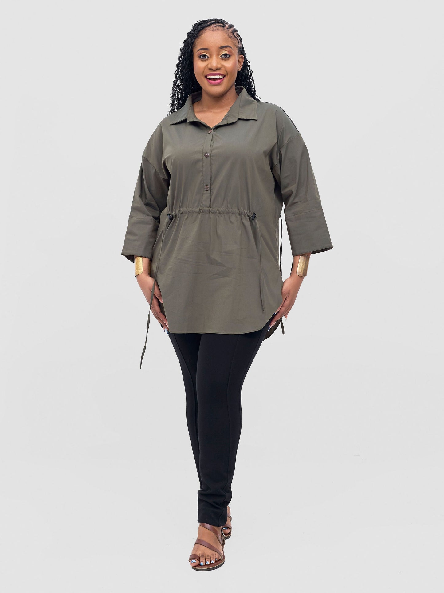 Safari Njano Front Drawstring Tunic Top - Hunters Green