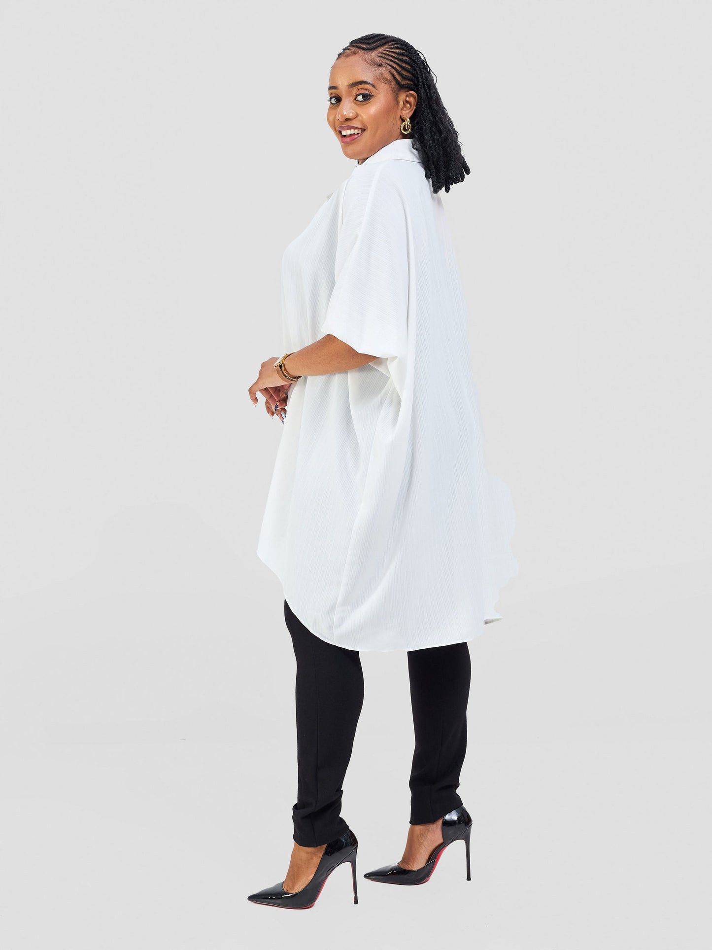 Vivo Ava Shirt Collar Tunic Top - Off White