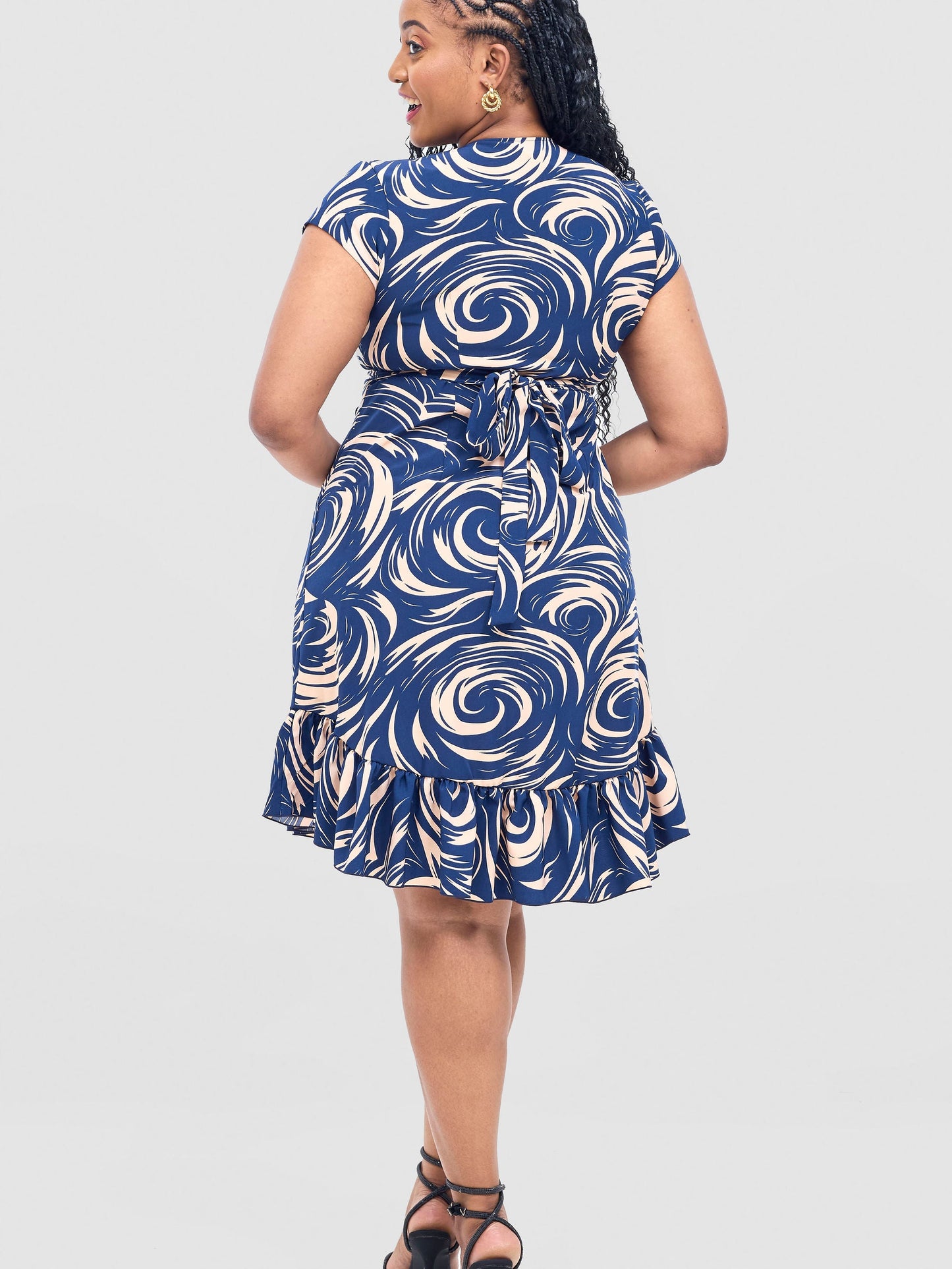 Vivo Nasinka Wrap Dress - Navy / Peach Naka Print