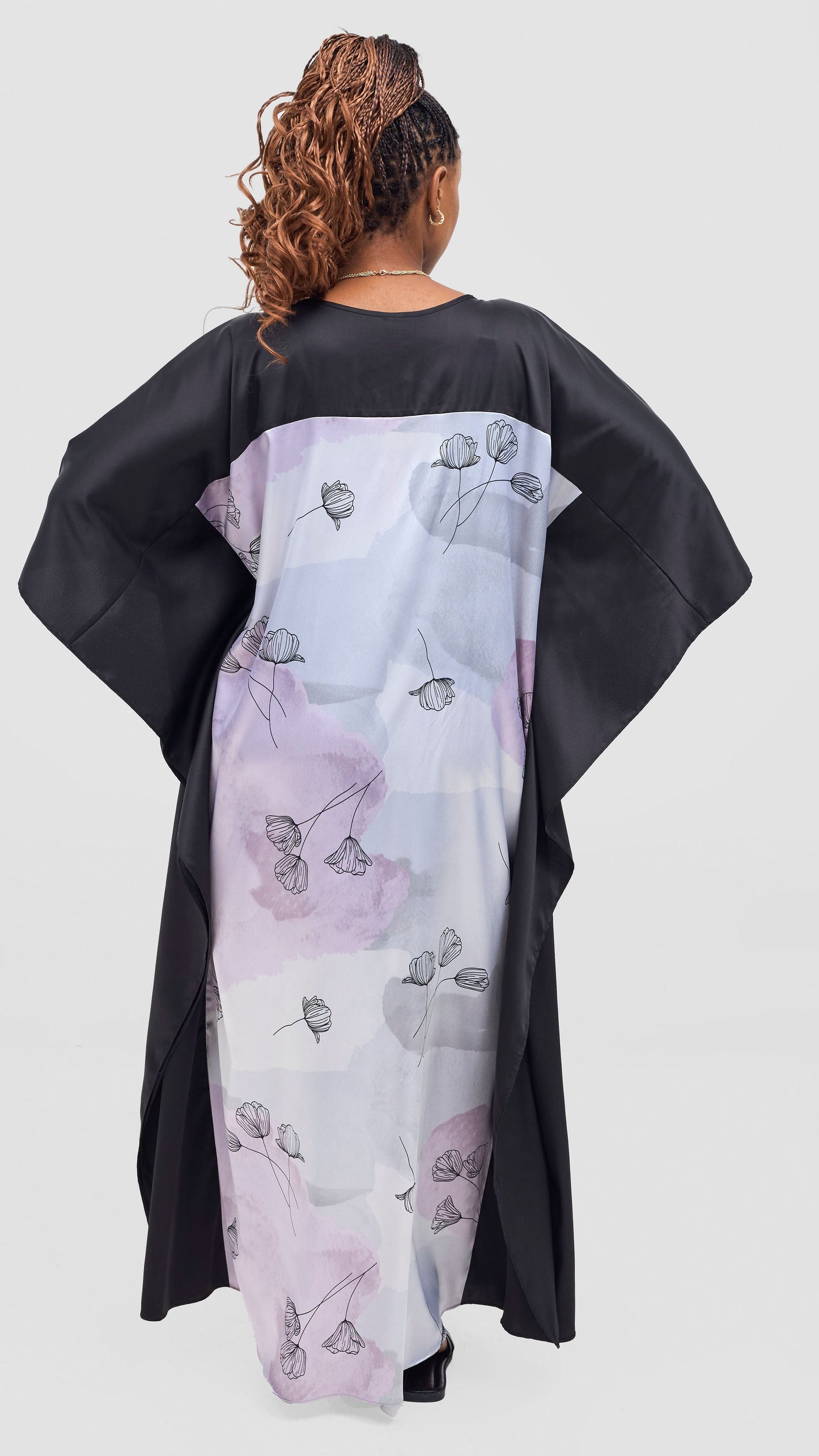Vivo Keza Satin Border Maxi Kaftan - Lilac / Light Blue Awat Print