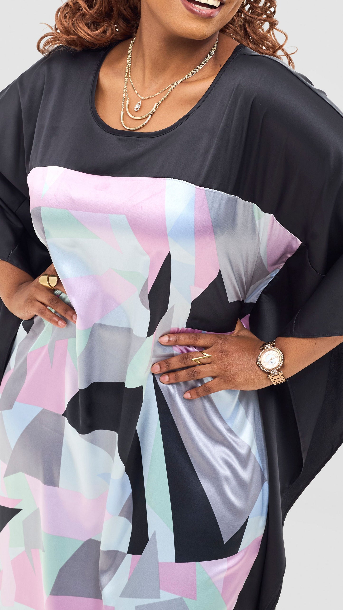 Vivo Keza Satin Border Maxi Kaftan - Pink / Lime Toco Print