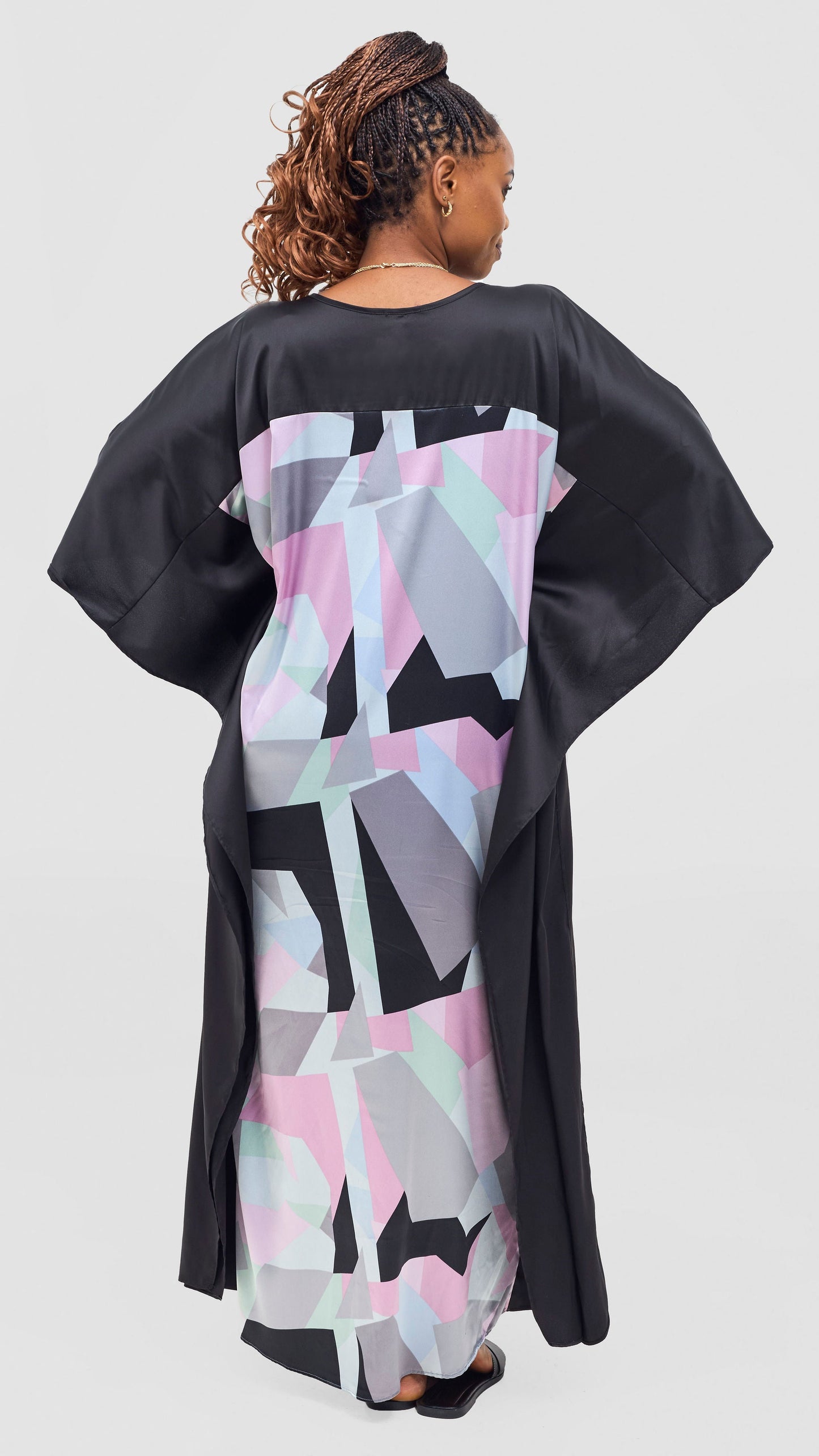 Vivo Keza Satin Border Maxi Kaftan - Pink / Lime Toco Print