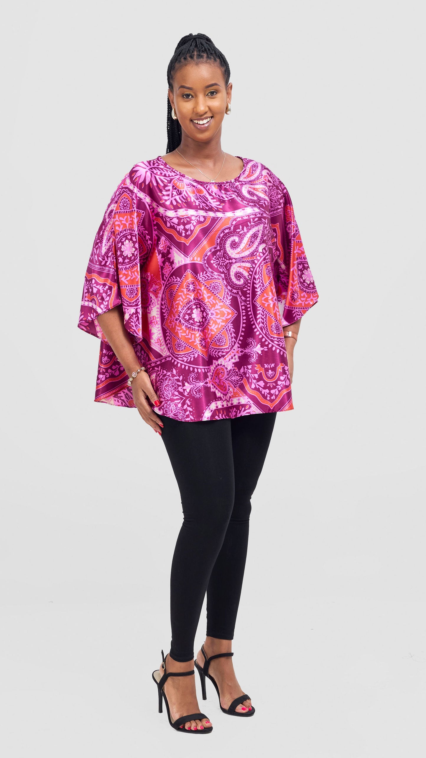 Vivo Keza Circular Loose Top - Burgundy / Pink Zade Print