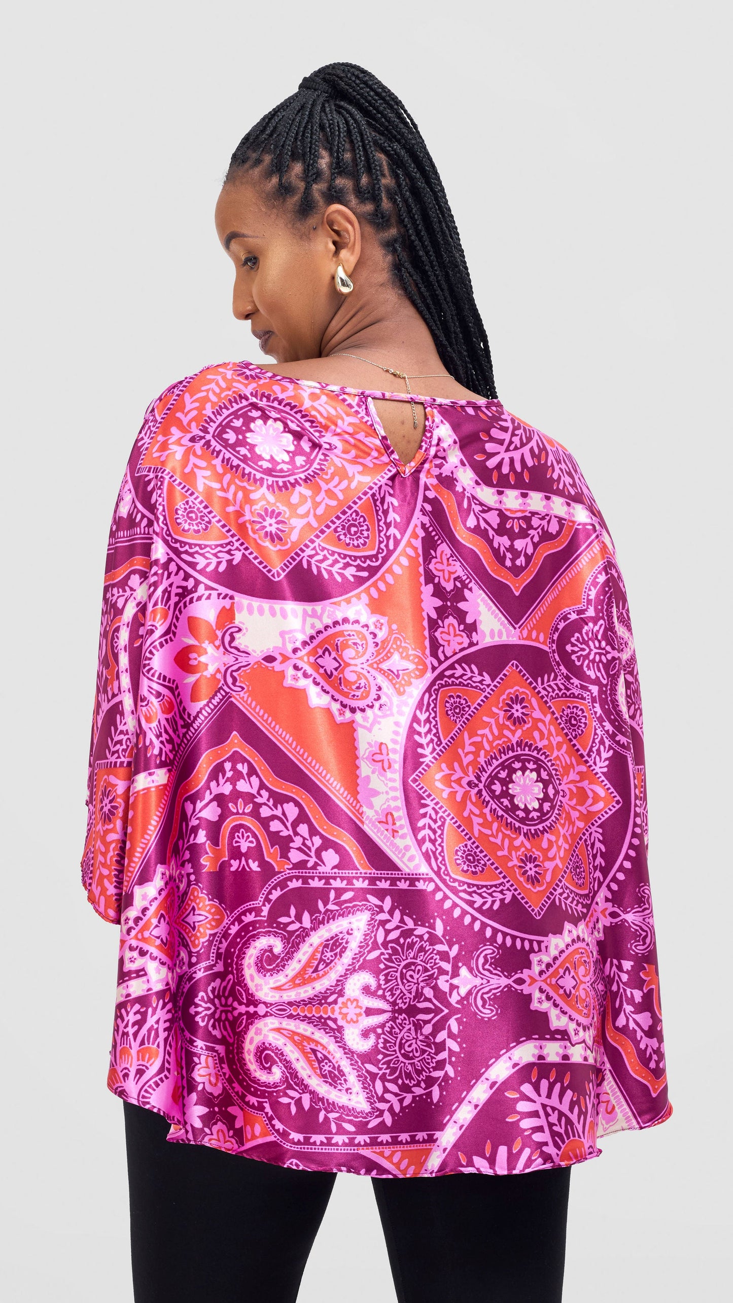 Vivo Keza Circular Loose Top - Burgundy / Pink Zade Print