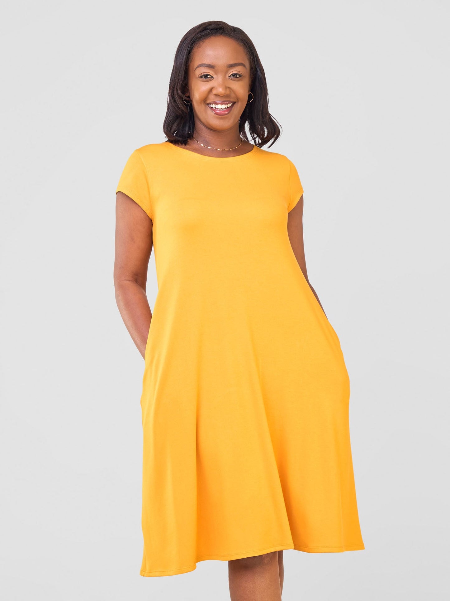 Vivo Leila Cap Sleeve Tent Knee Length Dress - Mustard