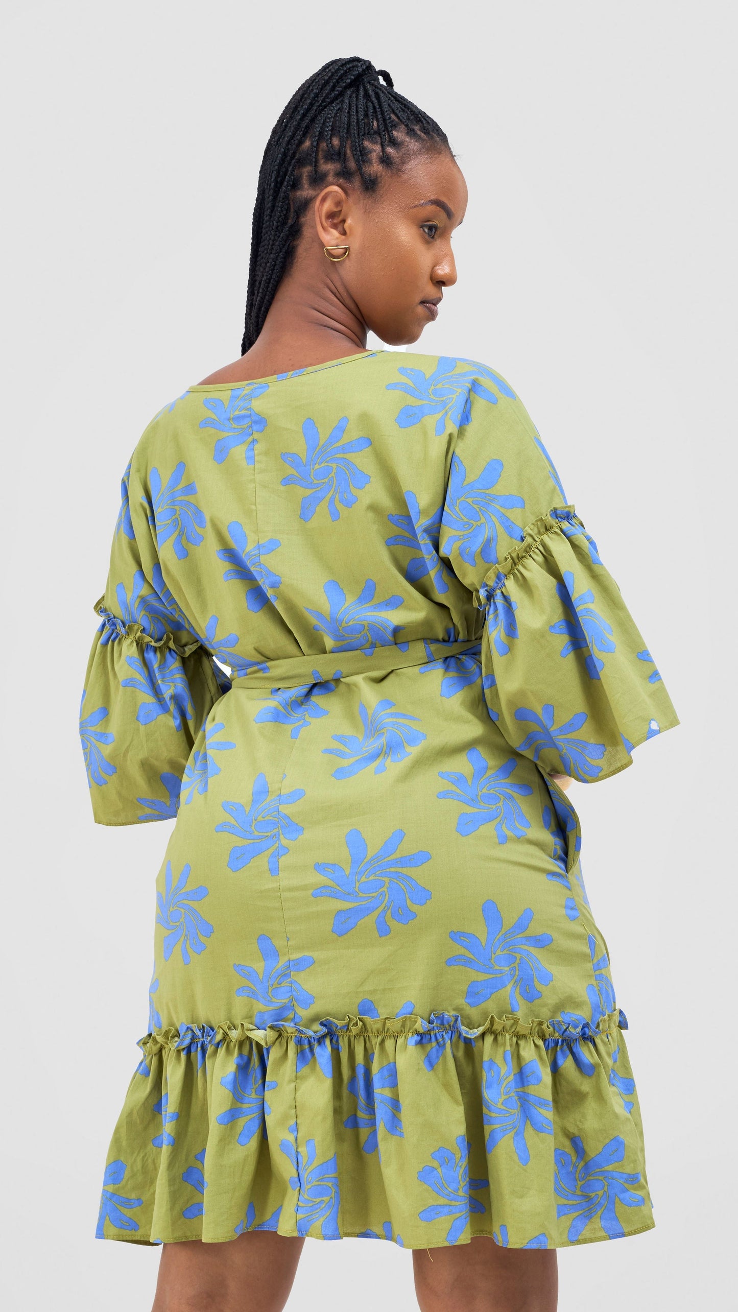 Safari Naledi Flounce Tent Dress - Green / Blue Nale Print