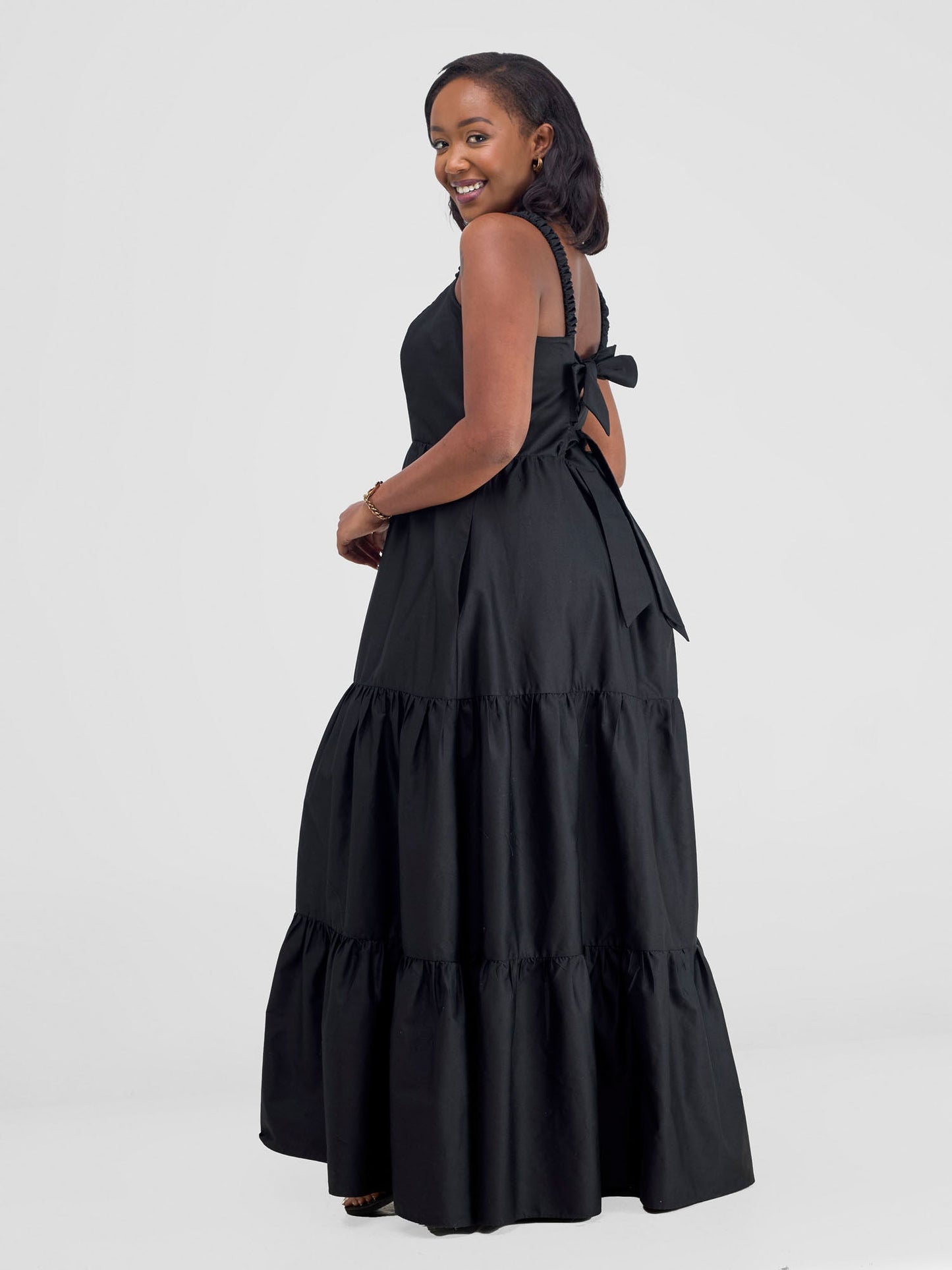 Safari Kikoy Tie Back Maxi Dress - Black
