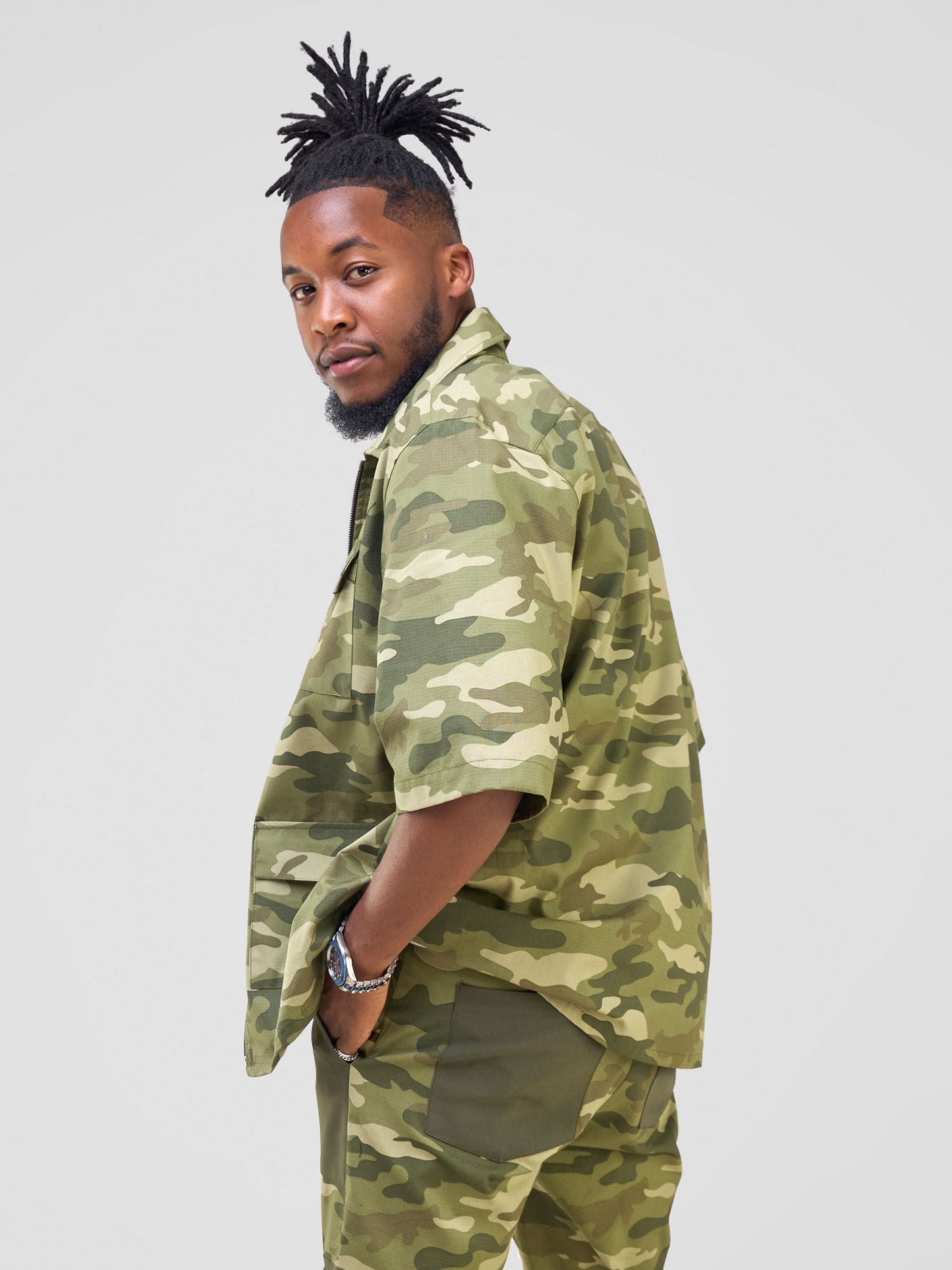 Zoya Temo Mens Zipped Overshirt - Green Camo