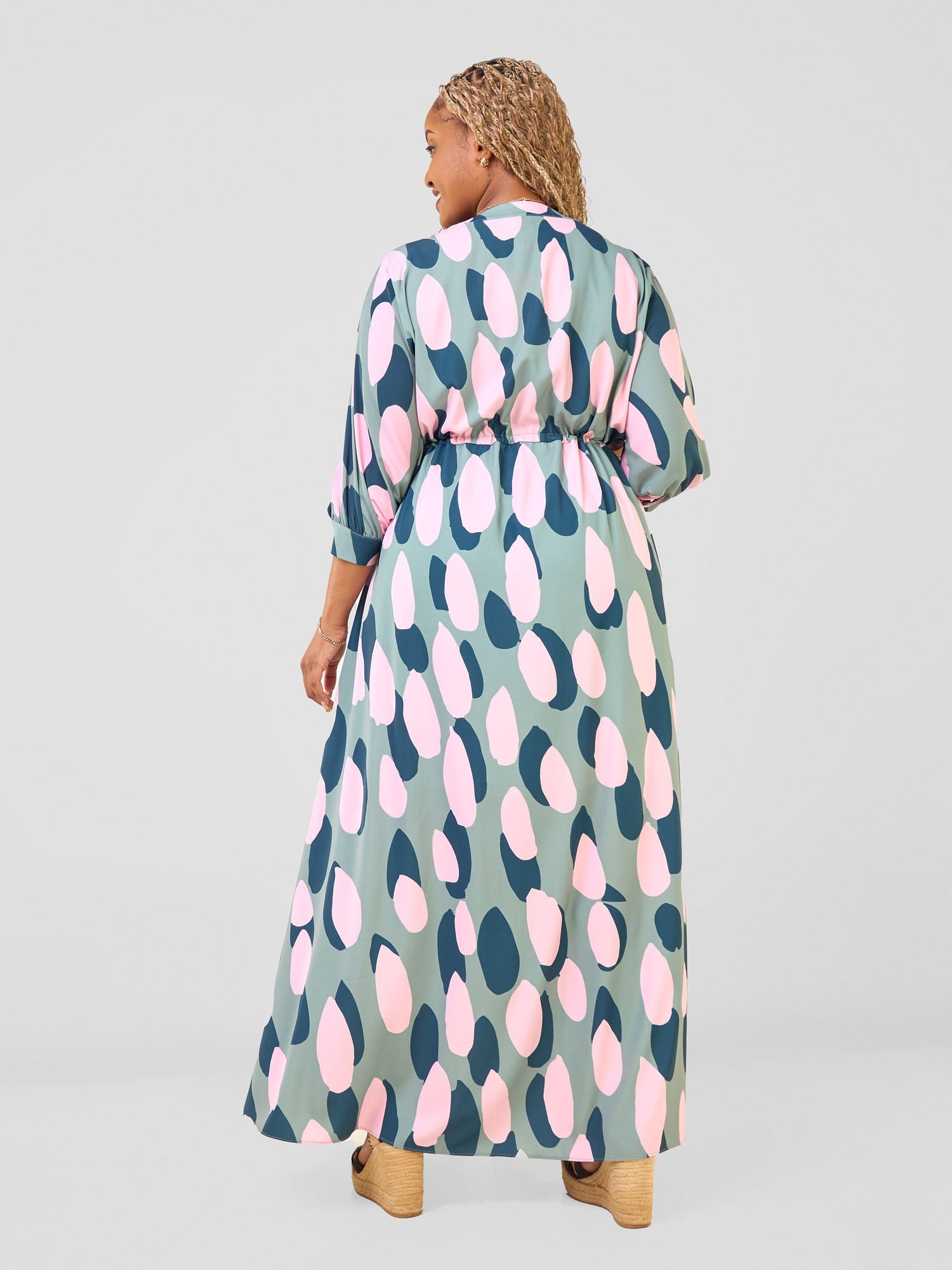 Vivo Hadiya Gathered Maxi Dress - Olive / Teal Diya Print