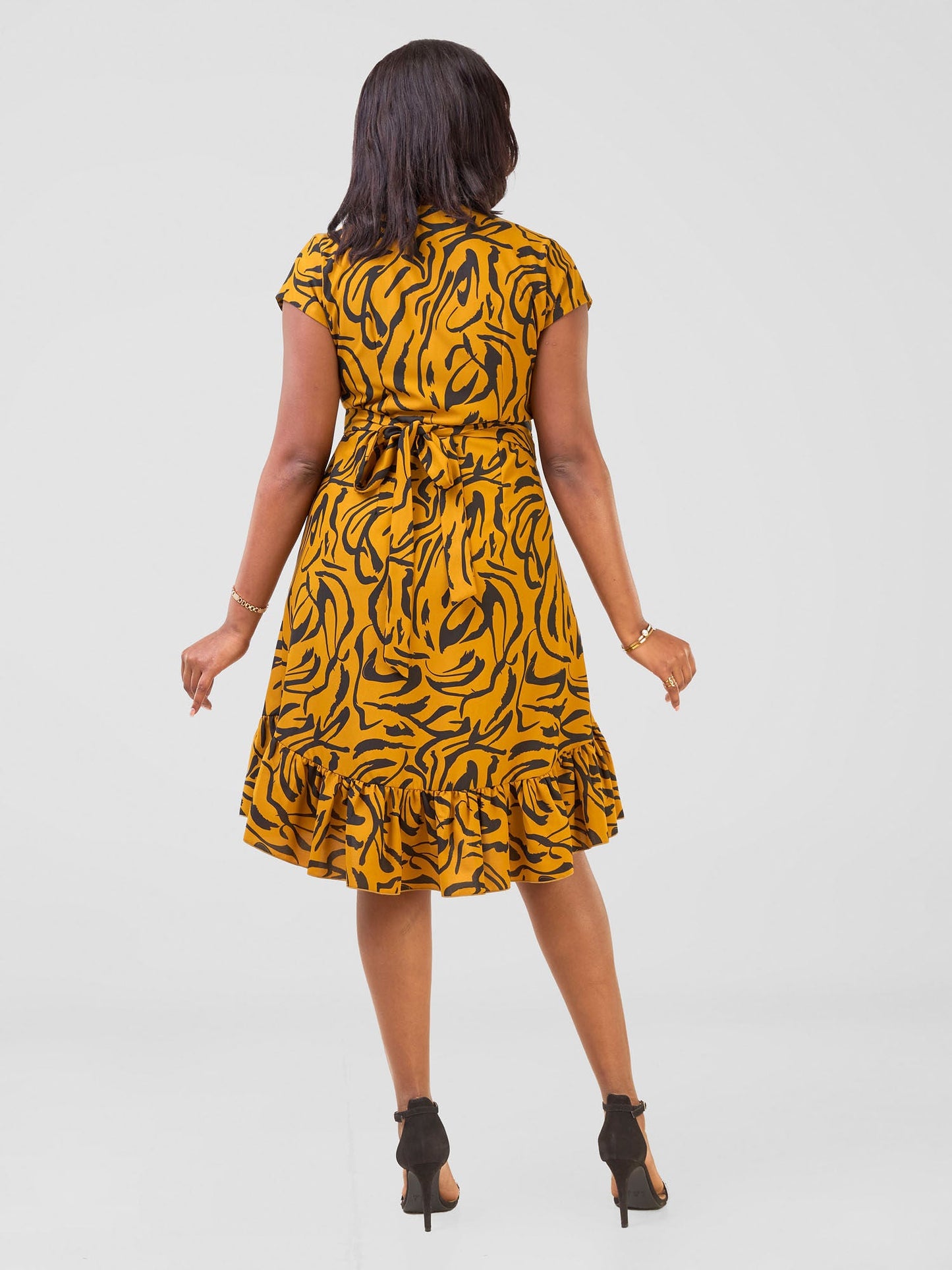 Vivo Nasinka Wrap Dress - Dark Mustard / Black Bugendo Print