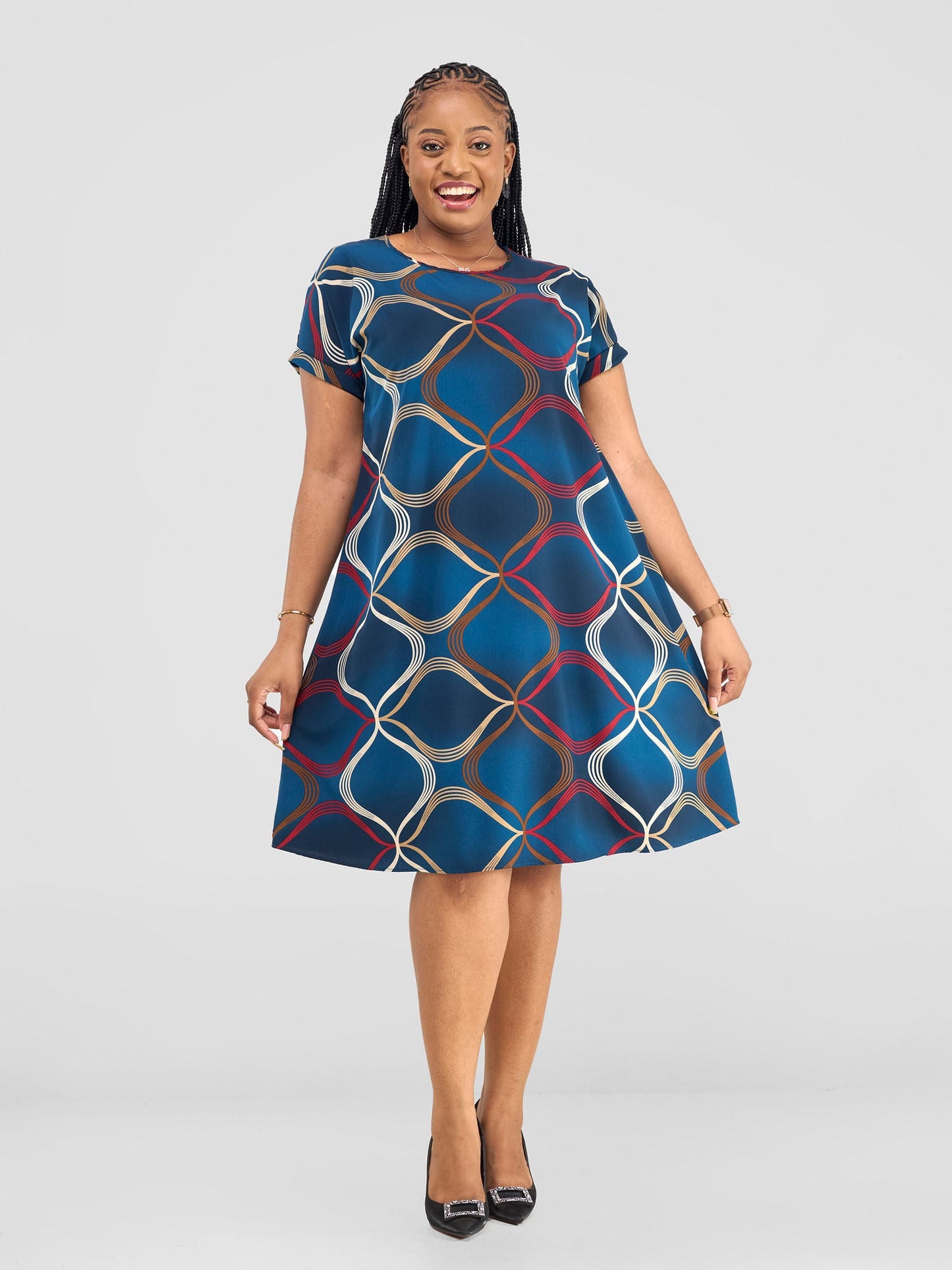 Vivo Pesi Drop Shoulder Tent Dress - Teal Abstract Print
