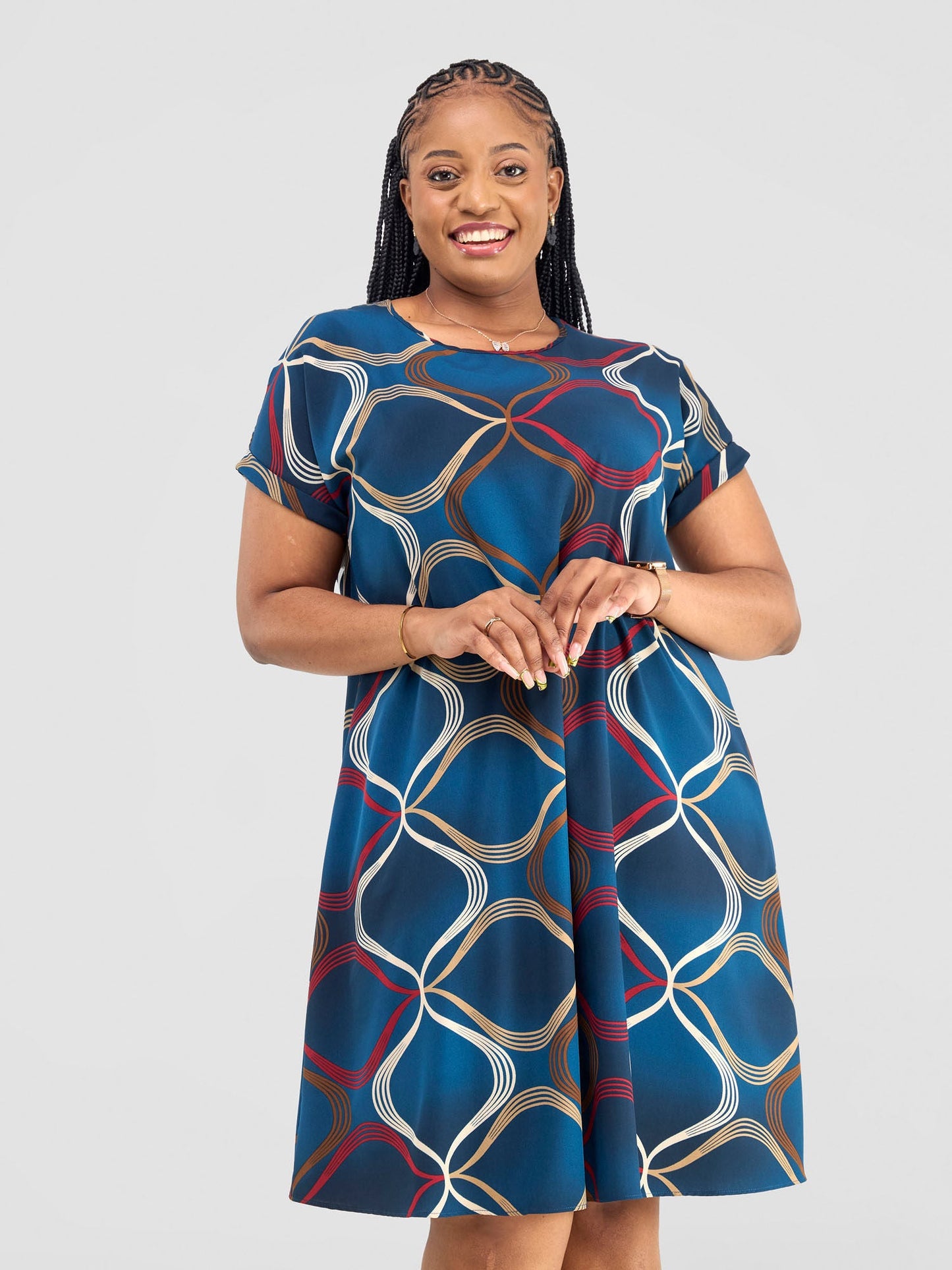 Vivo Pesi Drop Shoulder Tent Dress - Teal Abstract Print