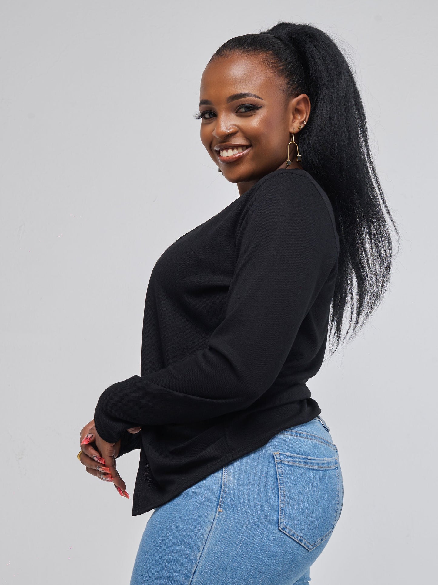 Vivo Short Side Pleat Sweater - Black