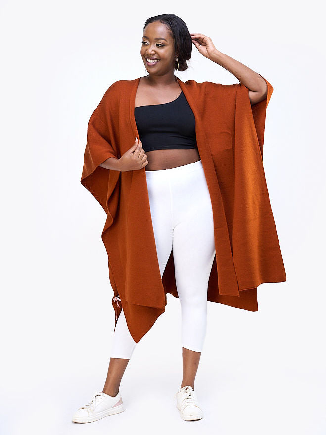 Vivo Basic Double Layered Wrap Poncho (Without Fringe) - Rust