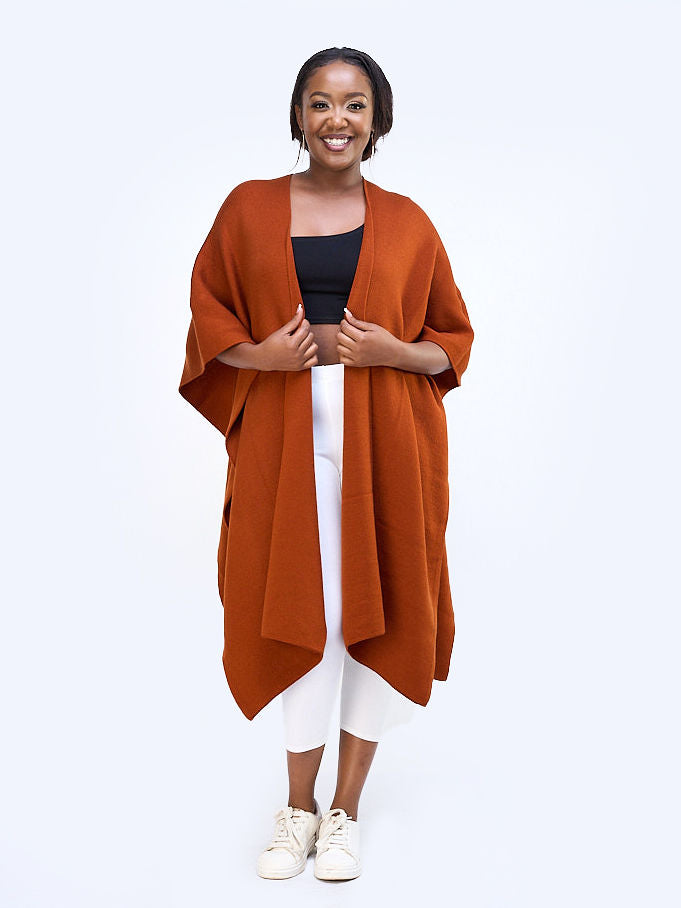Vivo Basic Double Layered Wrap Poncho (Without Fringe) - Rust
