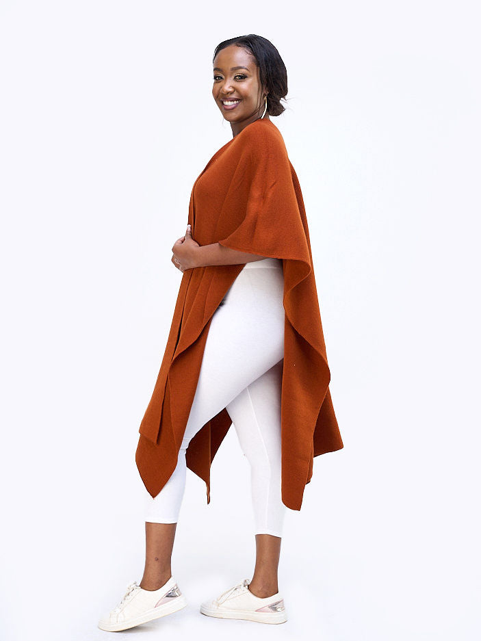 Vivo Basic Double Layered Wrap Poncho (Without Fringe) - Rust
