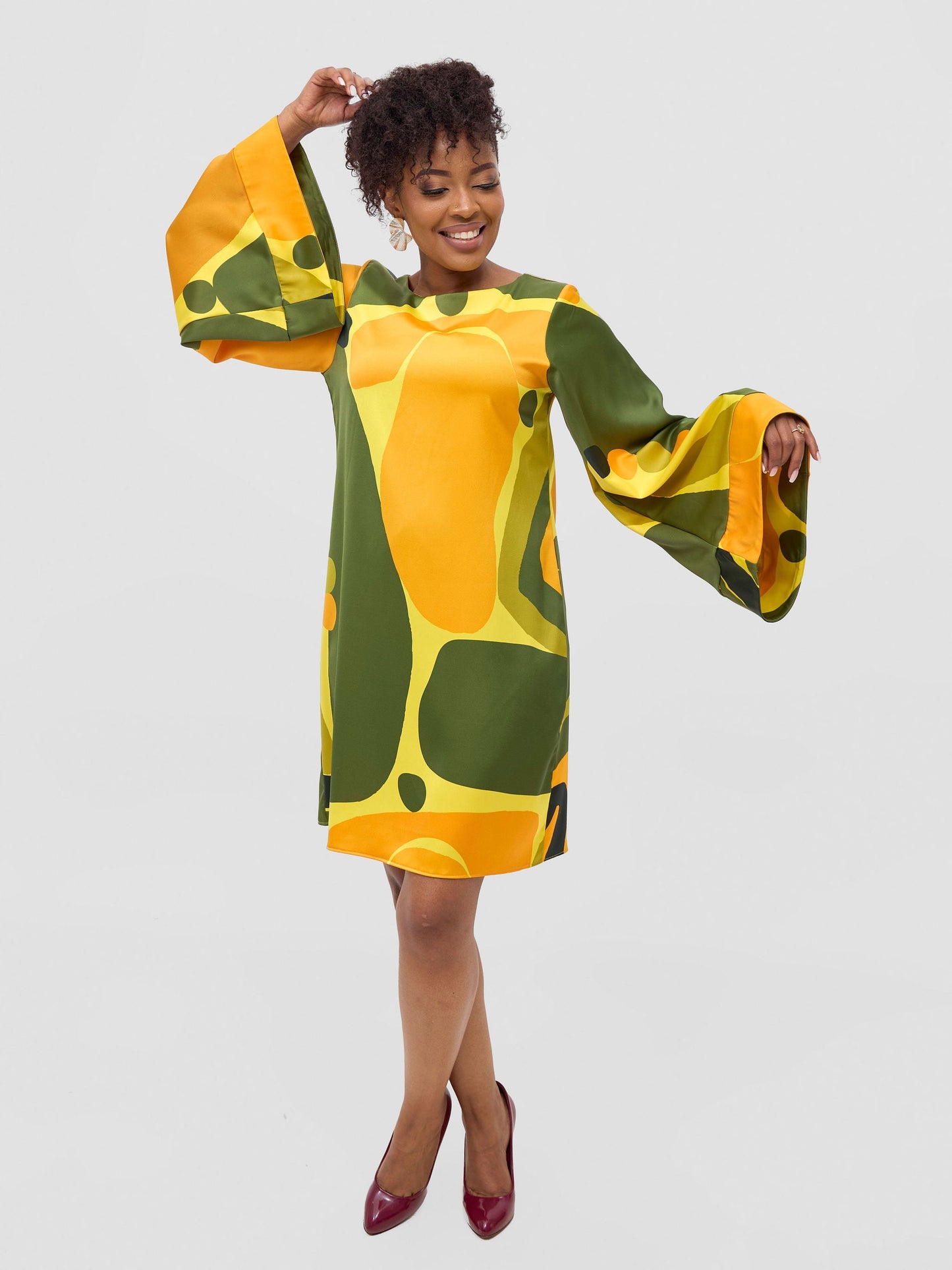 Vivo Kelemi Above Knee Dress - Yellow / Green Waso Print