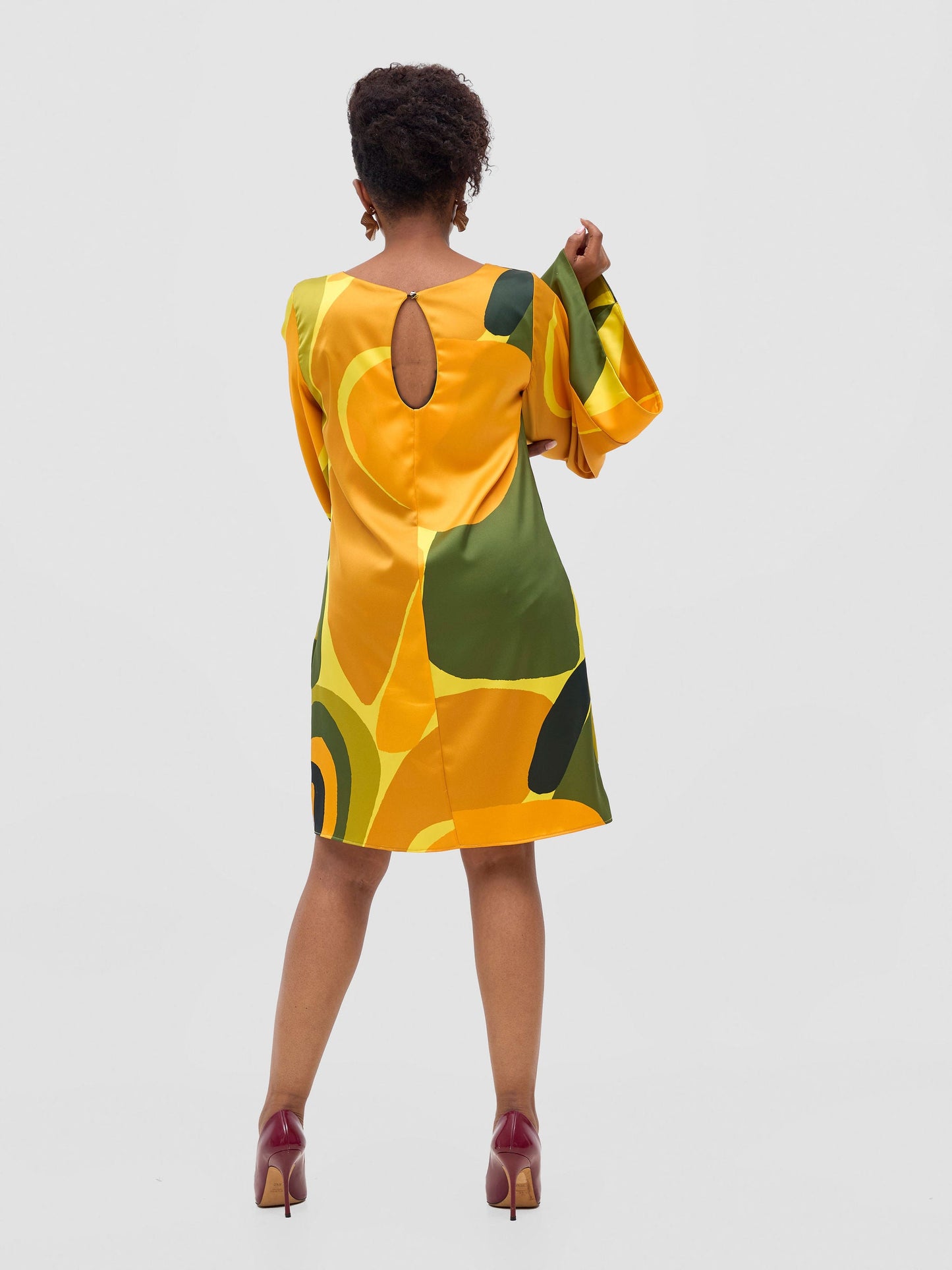 Vivo Kelemi Above Knee Dress - Yellow / Green Waso Print