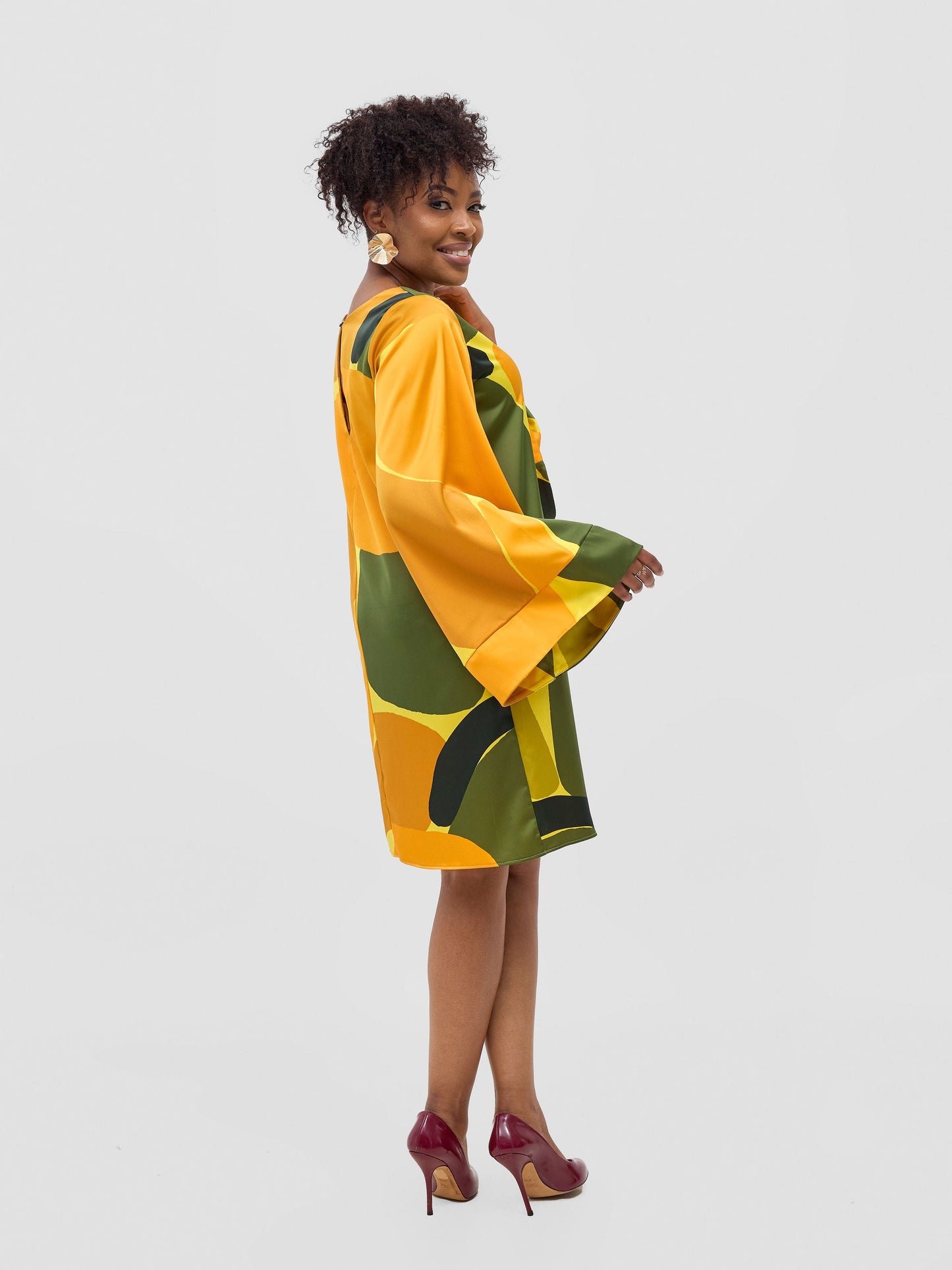 Vivo Kelemi Above Knee Dress - Yellow / Green Waso Print