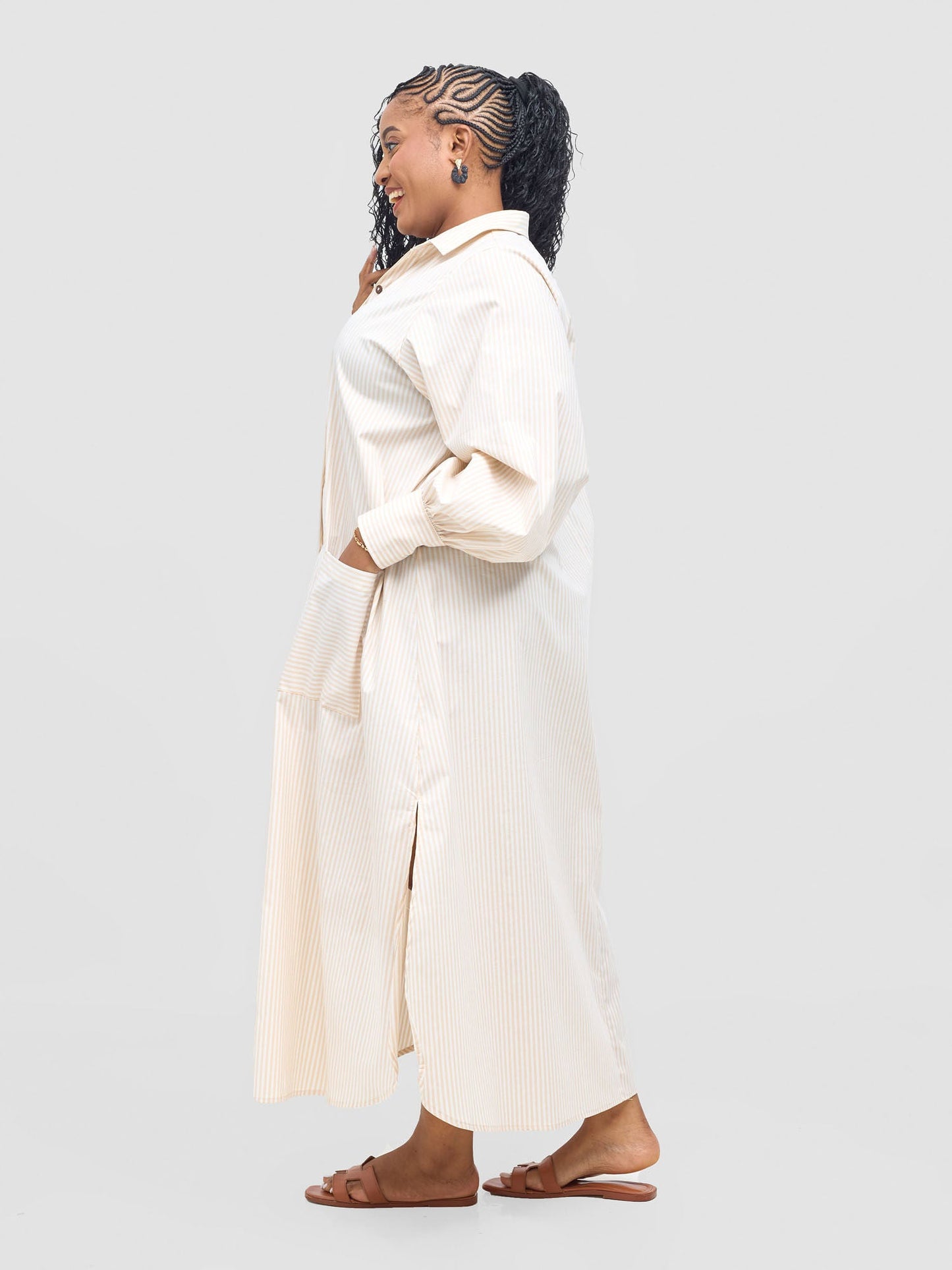 Safari Mansi Maxi Shirt Dress - Taupe Stripes