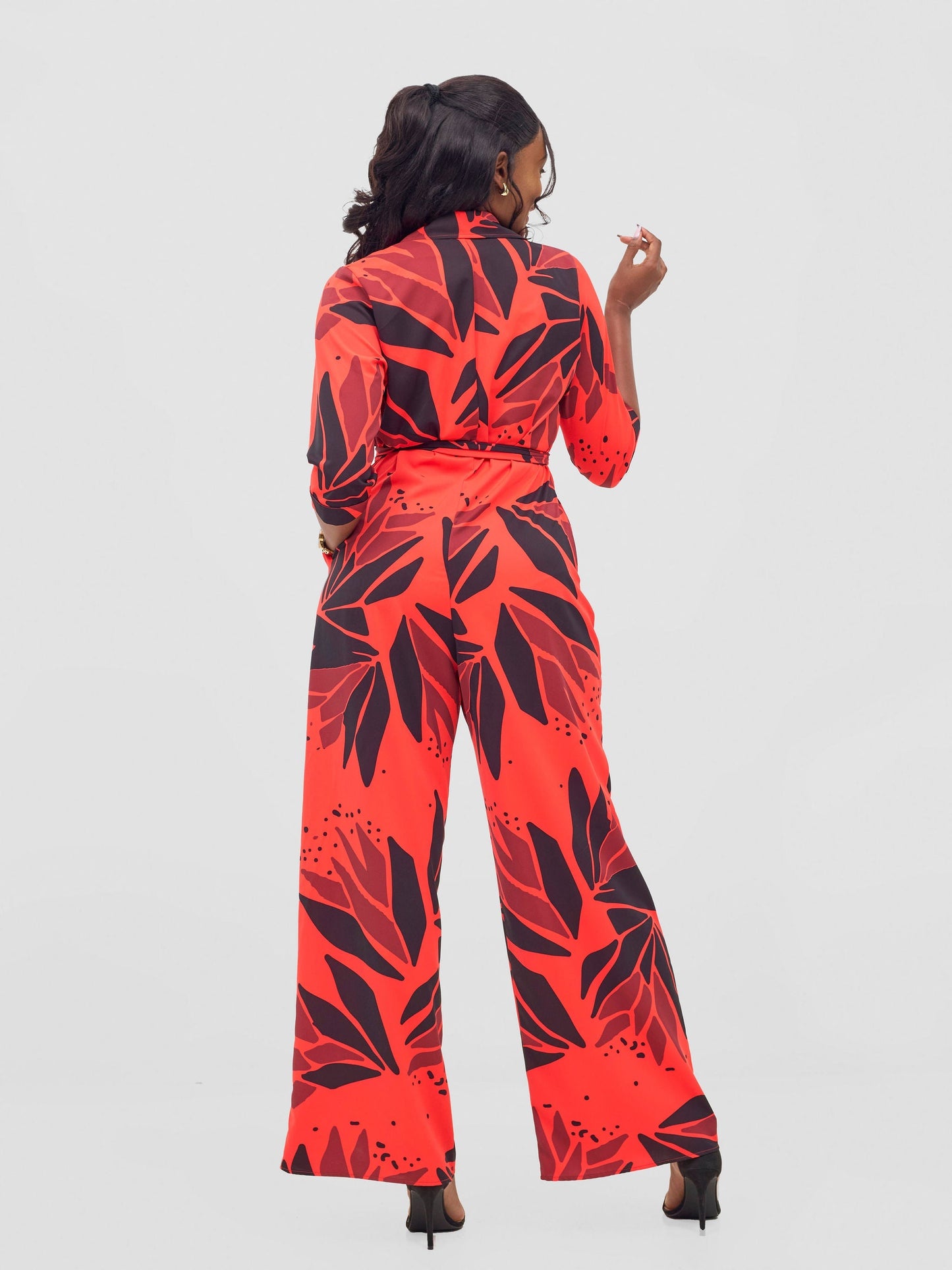 Vivo Ayah 3/4 Sleeve Jumpsuit - Orange / Grey Tullu Print