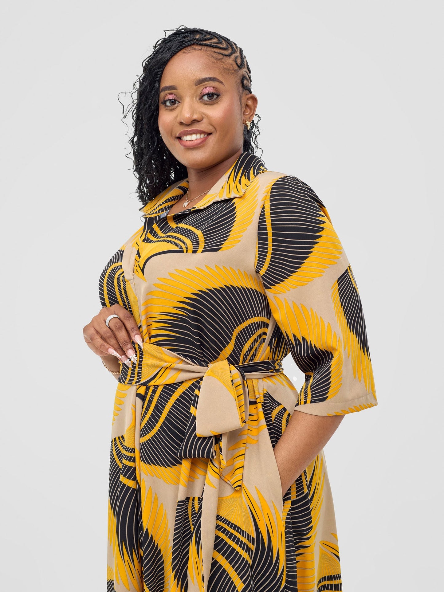 Vivo Yumi Maxi Shirt Dress - Yellow / Black Kasim Print