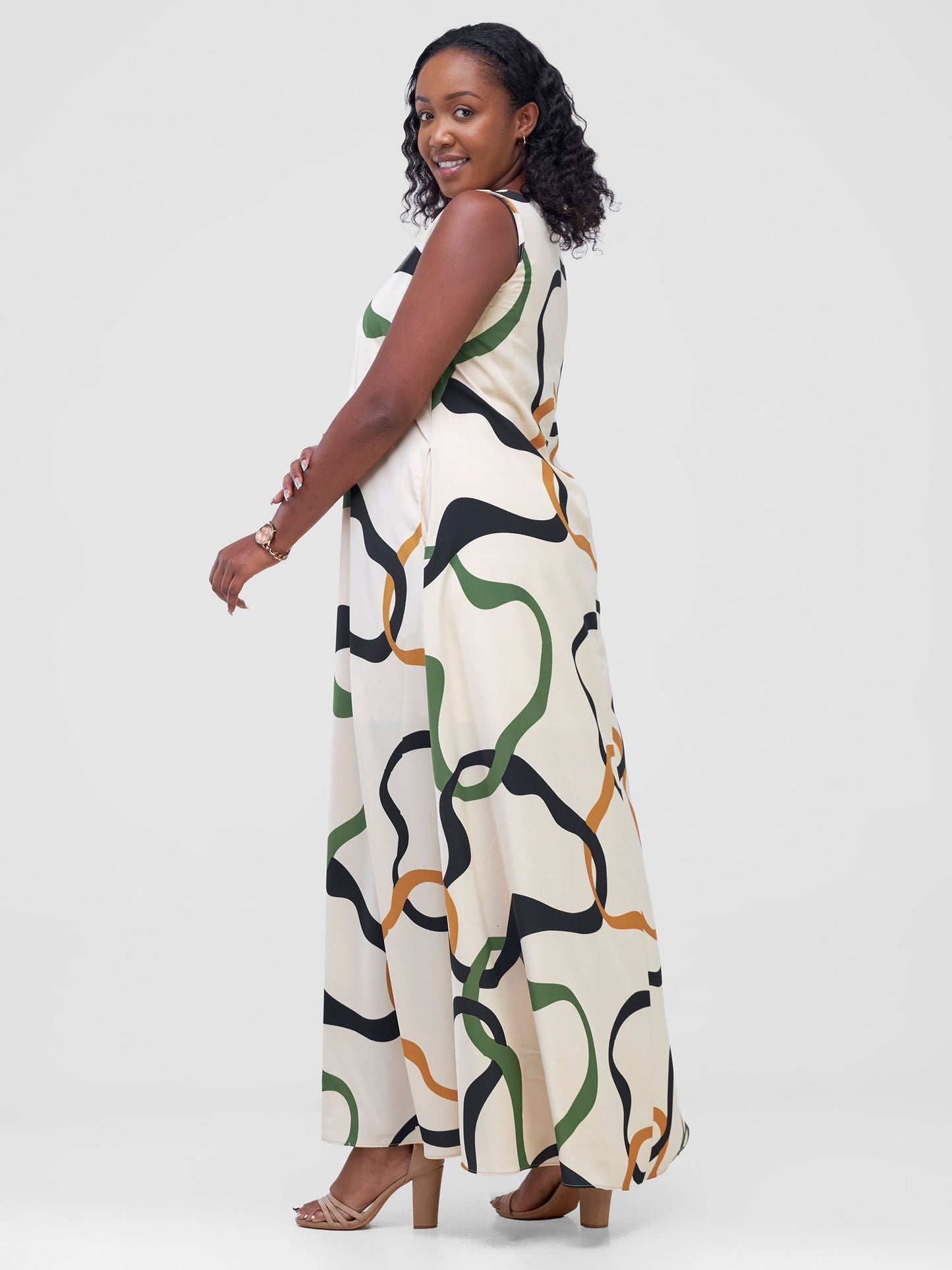 Vivo Ava Front Pleat Maxi Dress - Cream / Hunters Milo Print