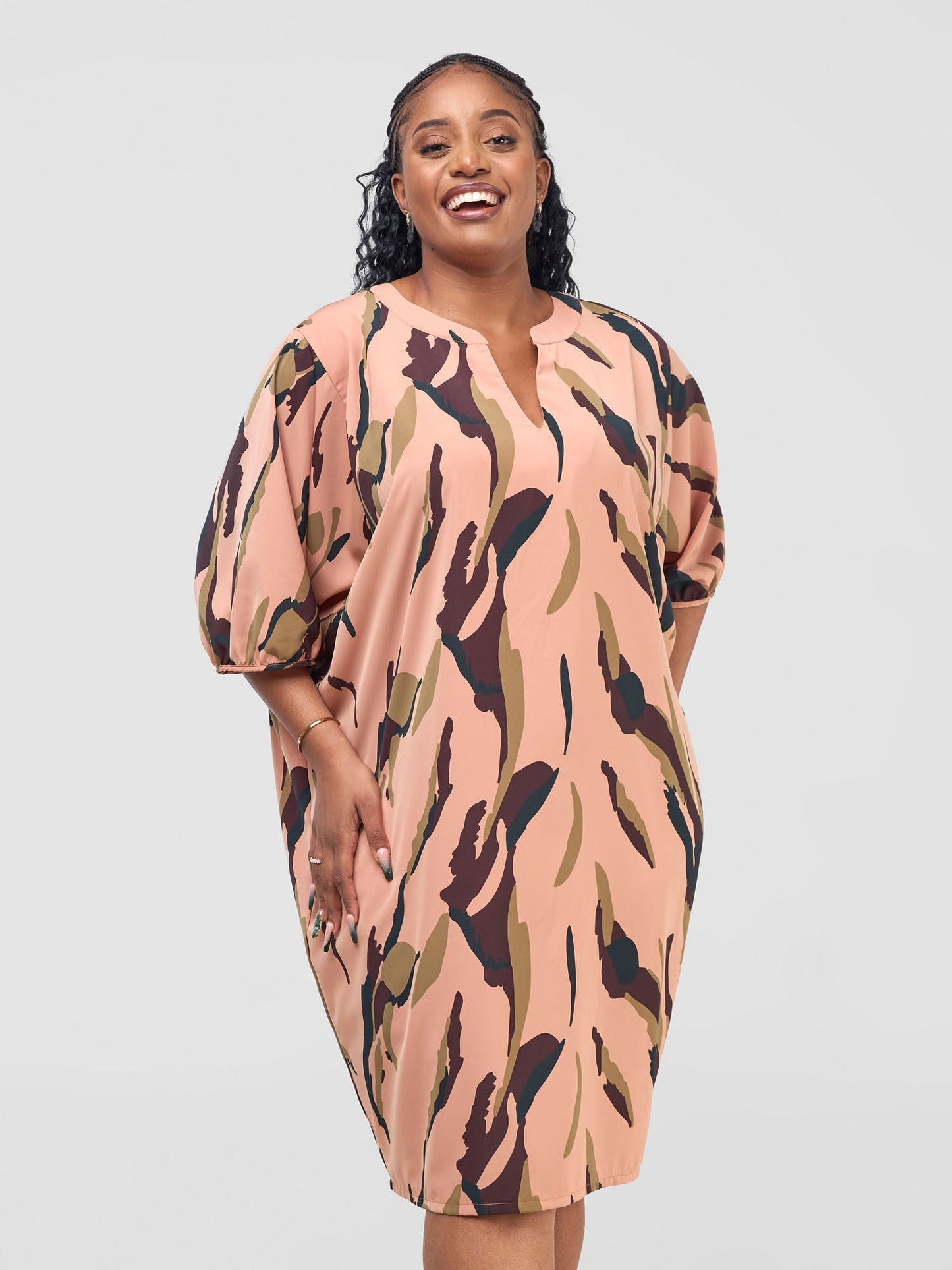 Vivo Reba Dolman Dress - Tan / Brown Reba Print