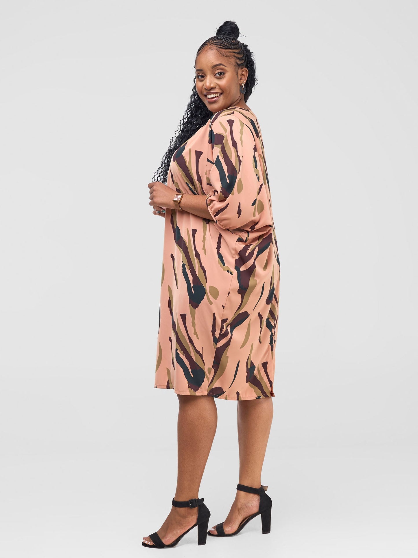 Vivo Reba Dolman Dress - Tan / Brown Reba Print