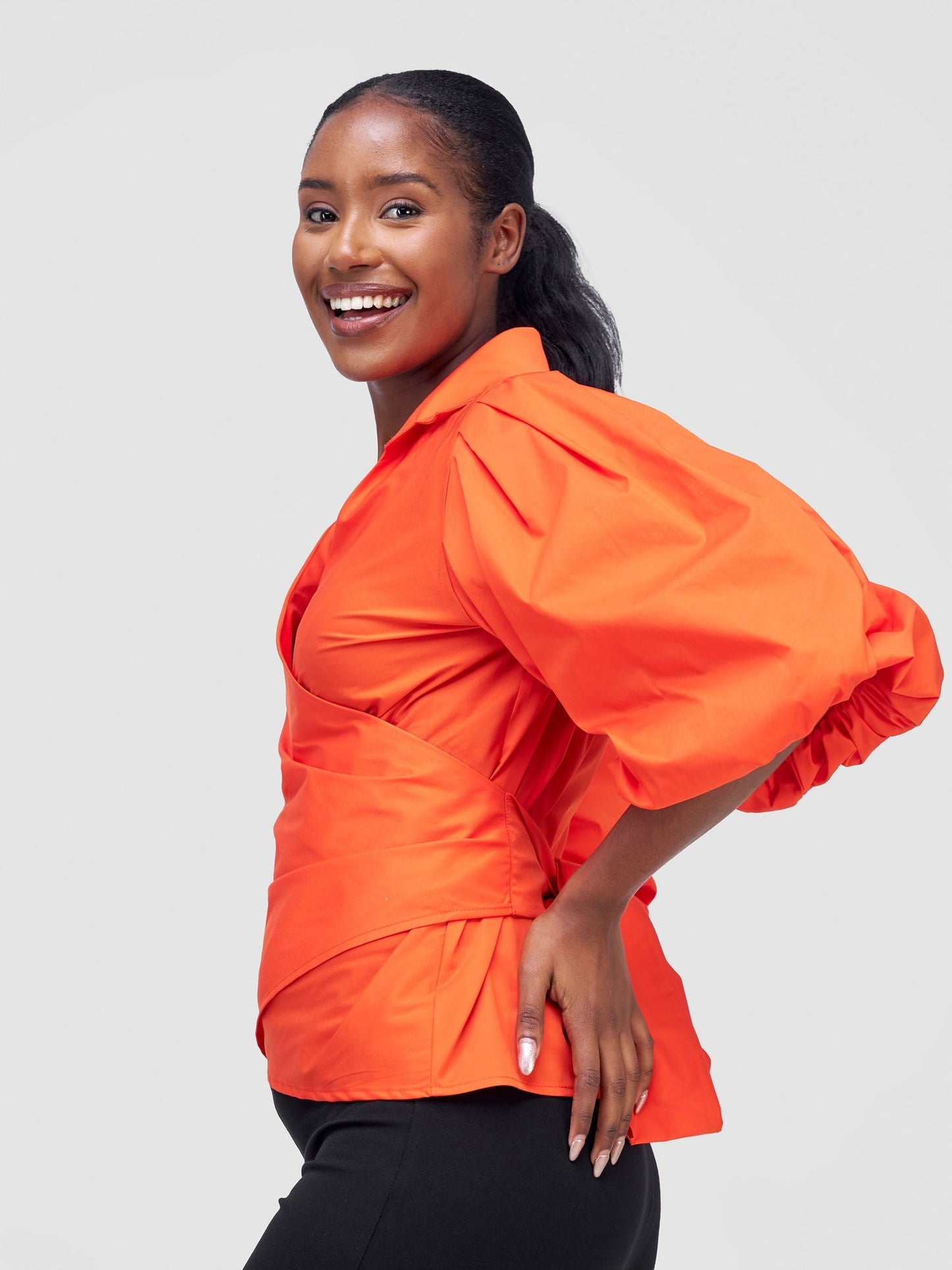 Safari Mali 3/4 Bishop Sleeve Tie Top - Orange