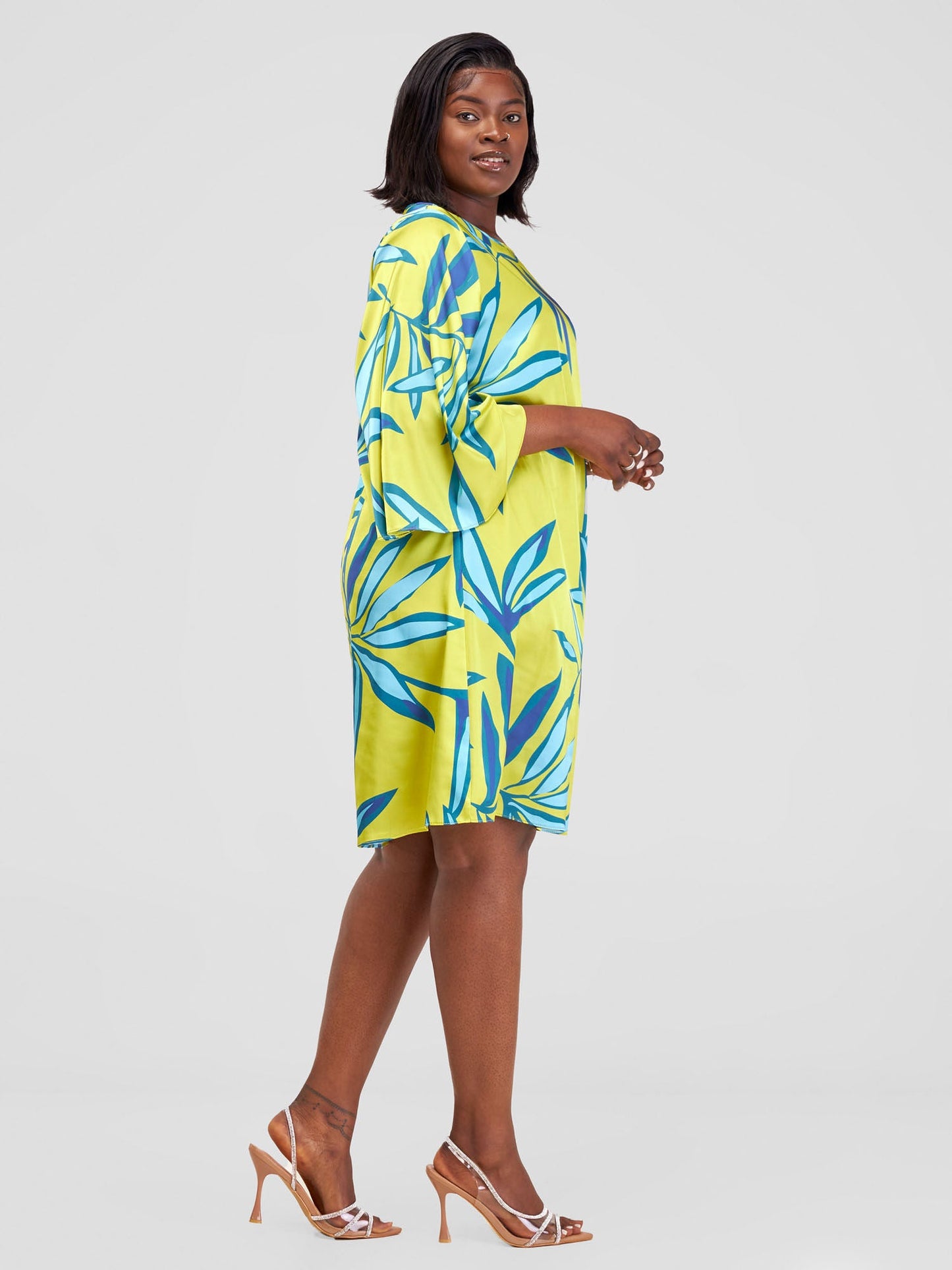 Vivo Kelemi A-Line Knee Length Dress - Green / Teal Lemi Print