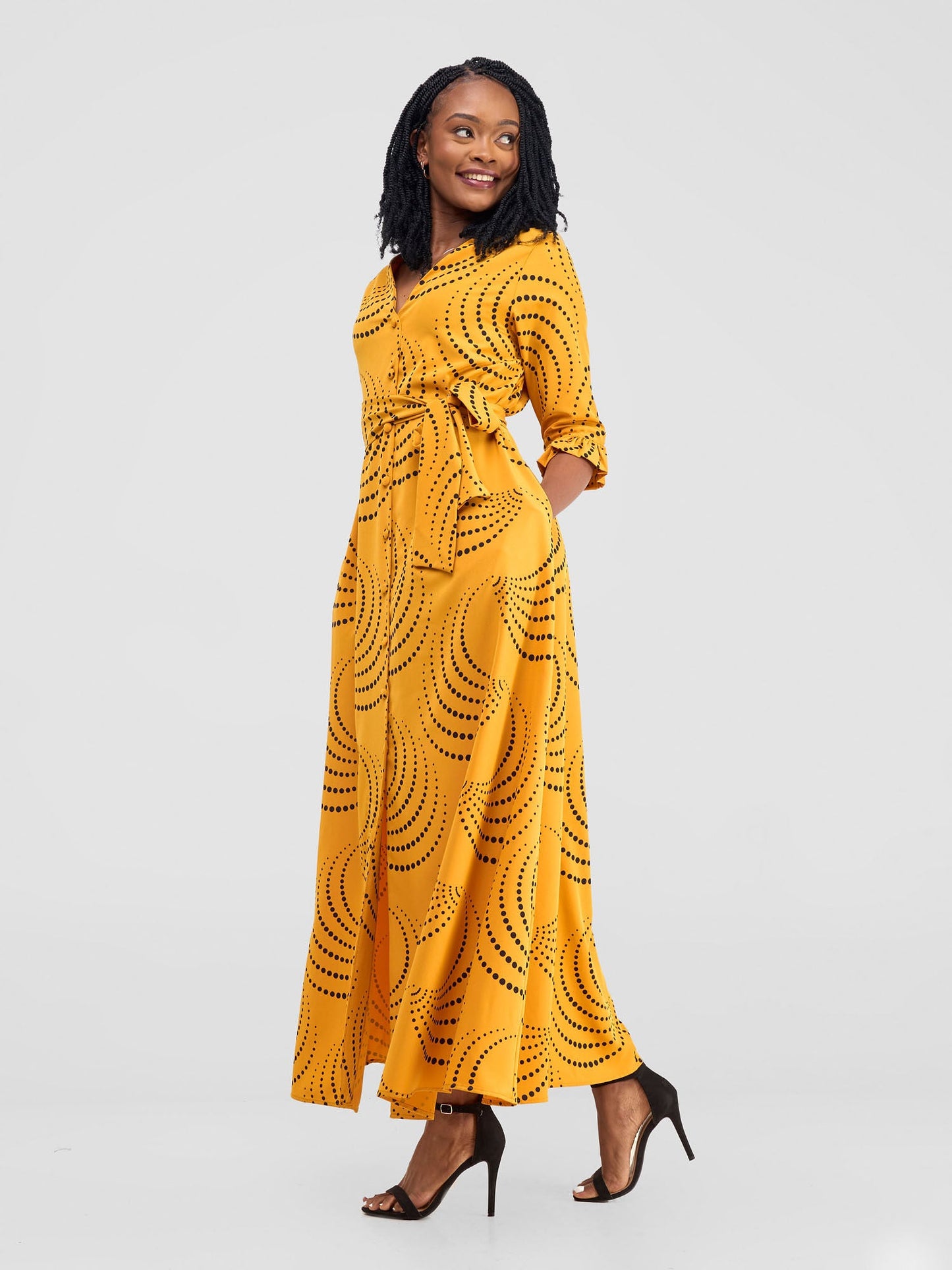 Vivo Nasinka Maxi Shirt Dress - Mustard / Black Sinka Print