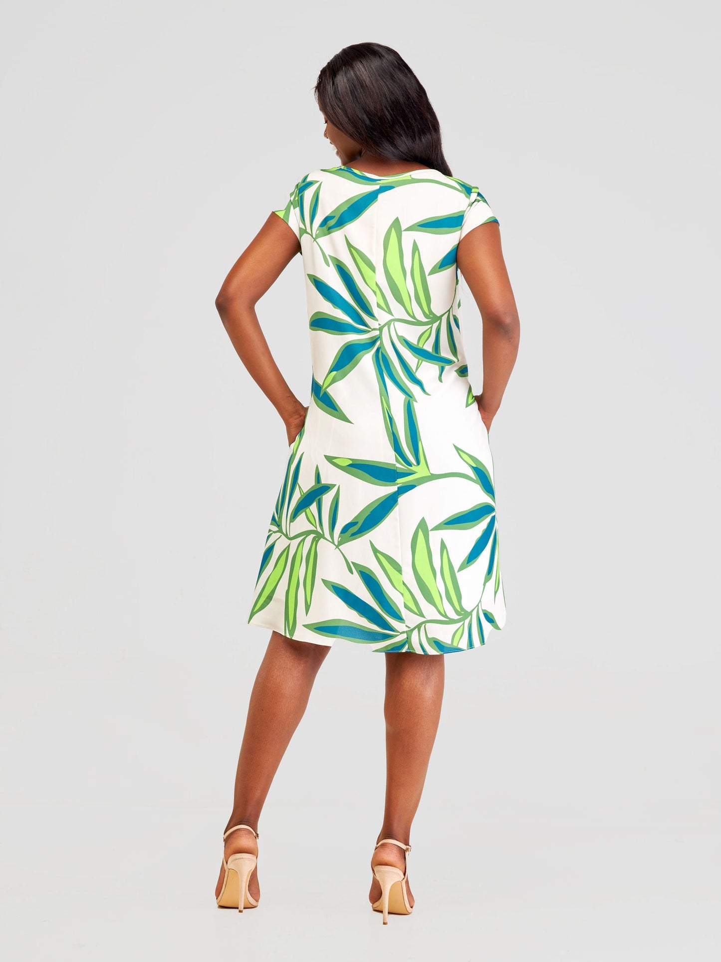 Vivo Sierra Cap Sleeve Tent Chiffon Dress - Taupe / Green Lemi Print